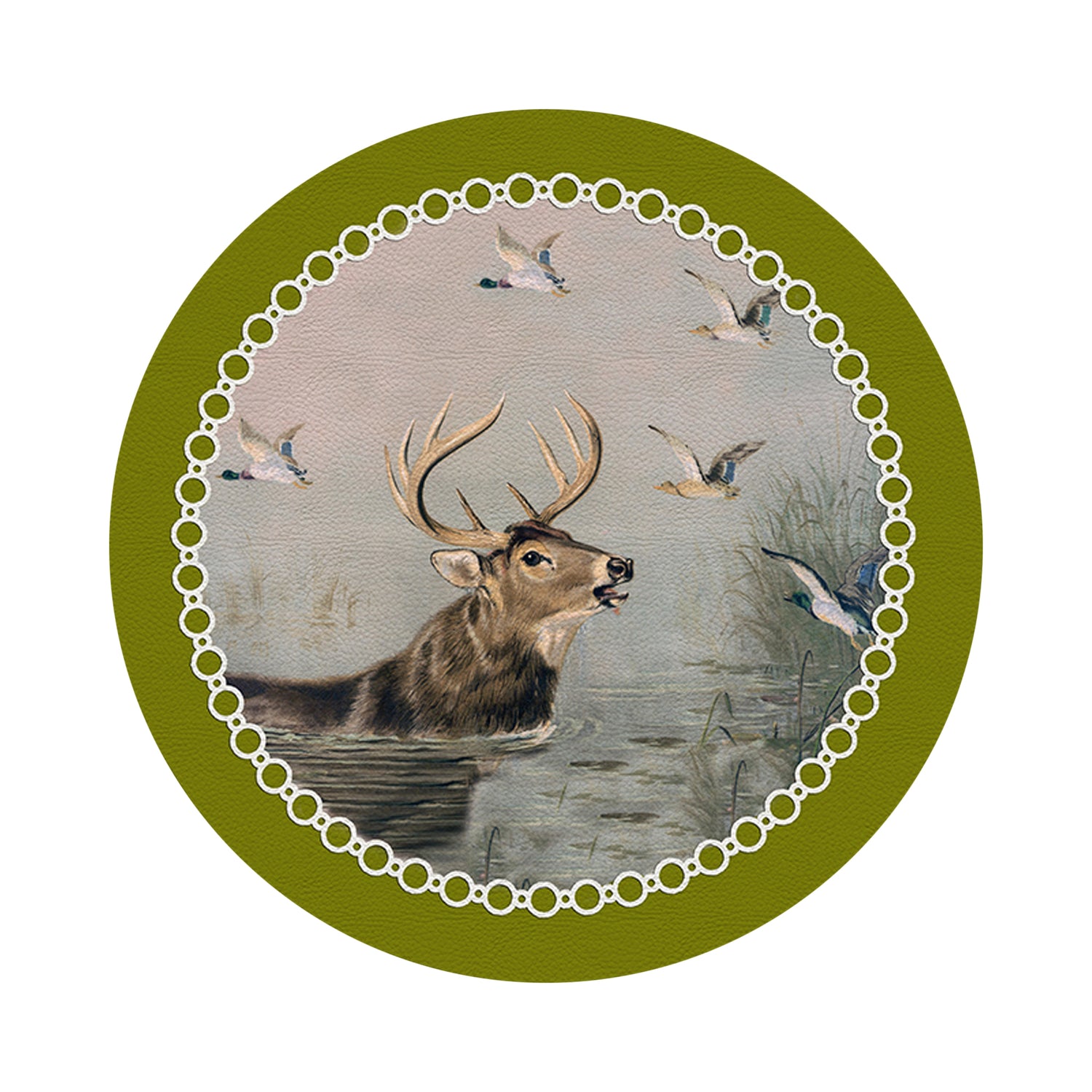 English Stage Chartreuse 16" Round Pebble Placemats, Set of 4 - nicolettemayer.com