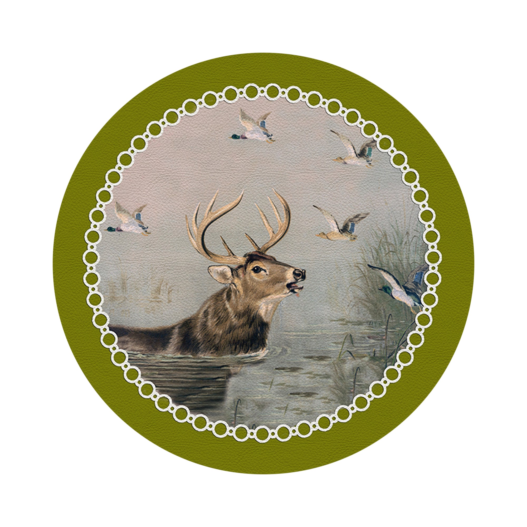 English Stage Chartreuse 16" Round Pebble Placemats, Set of 4 - nicolettemayer.com