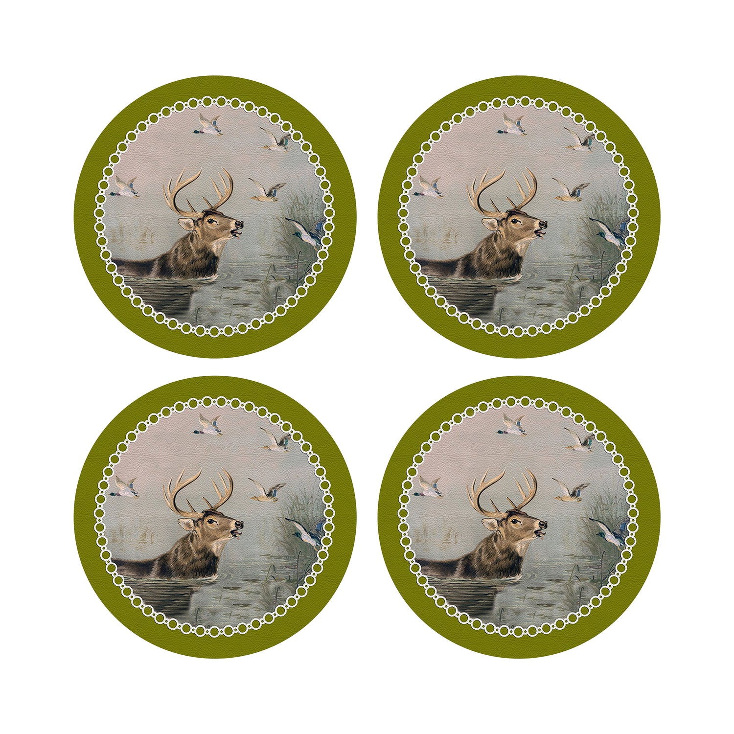 English Stage Chartreuse 16" Round Pebble Placemats, Set of 4 - nicolettemayer.com