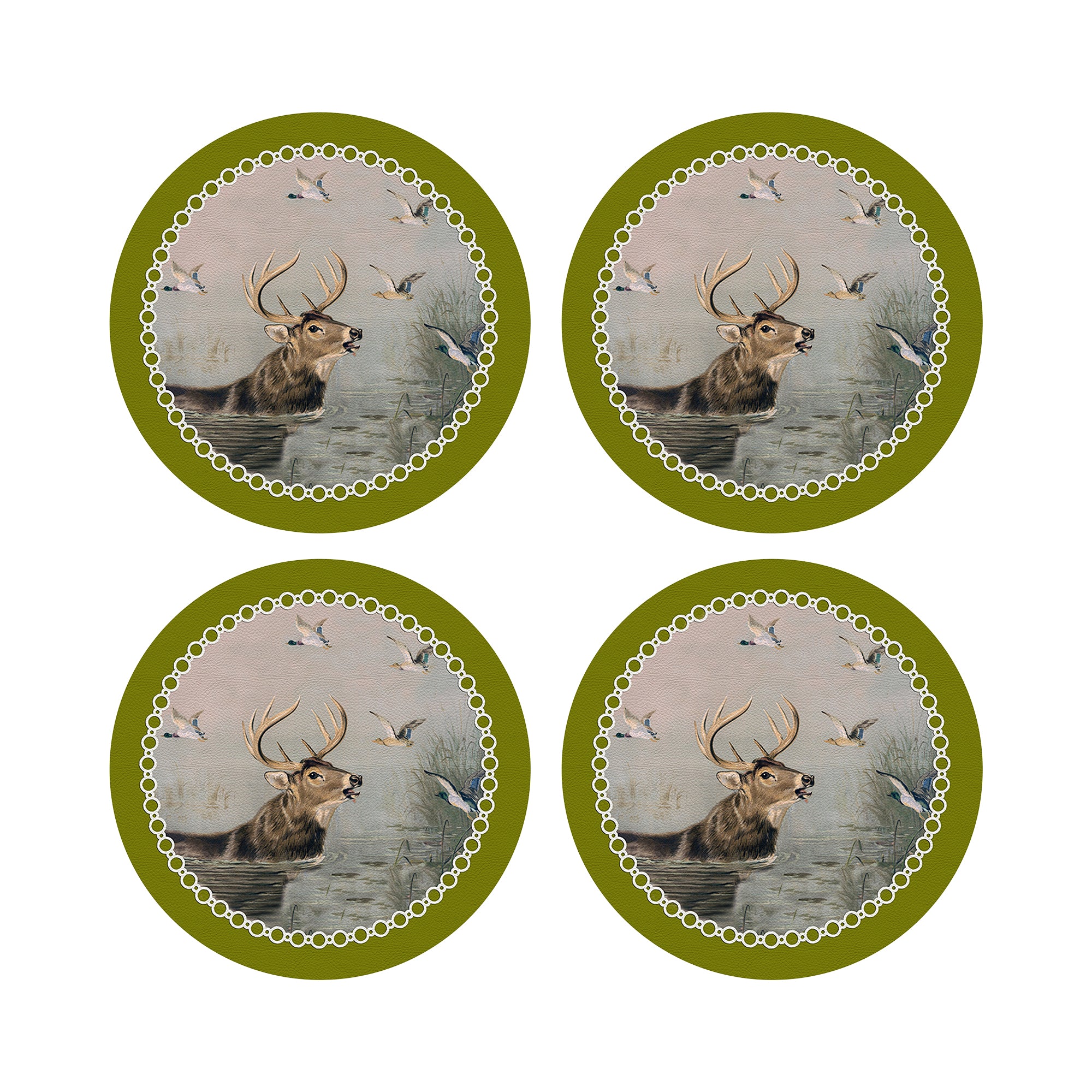 English Stage Chartreuse 16" Round Pebble Placemats, Set of 4 - nicolettemayer.com