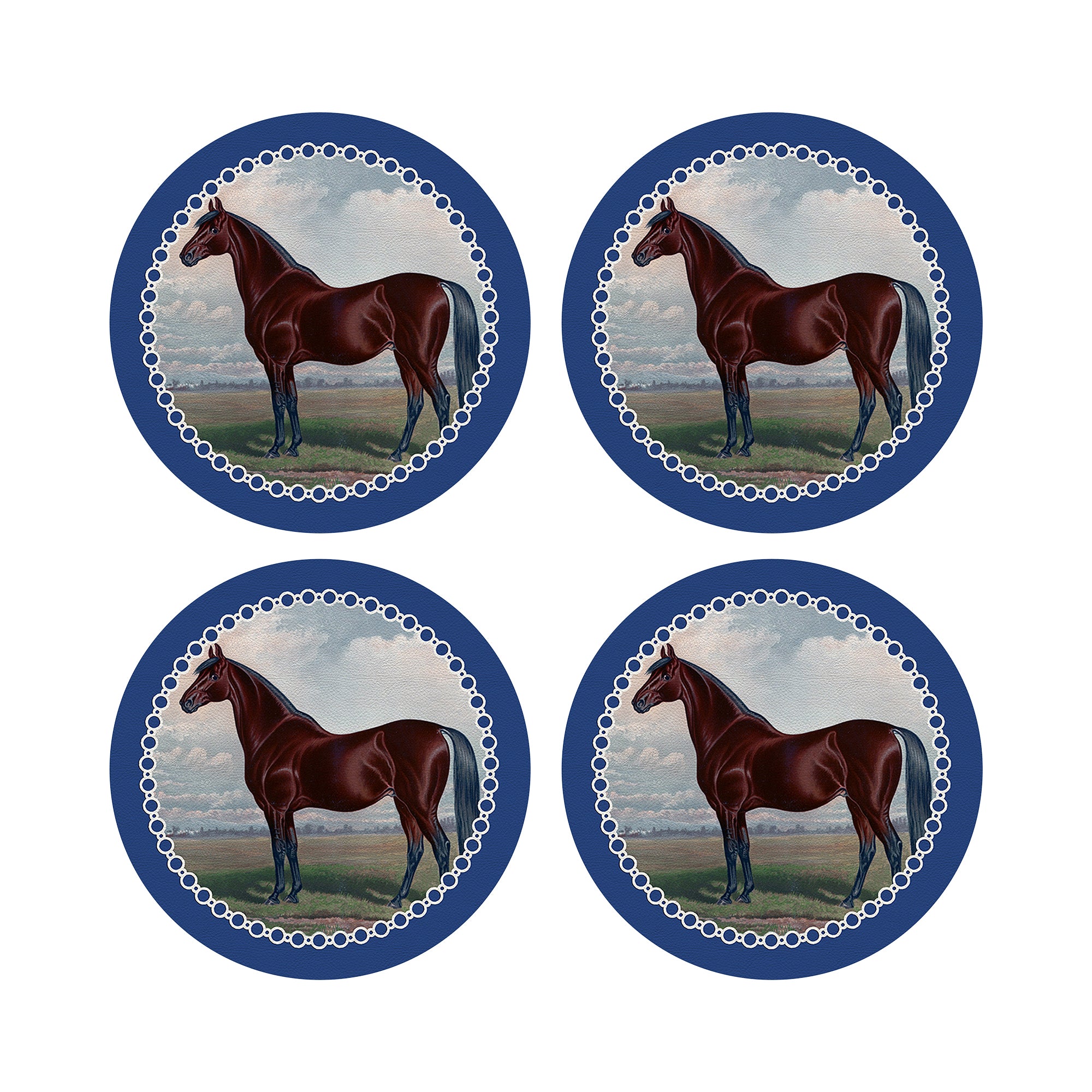 English Thoroghbred Blue 16" Round Pebble Placemats, Set of 4 - nicolettemayer.com