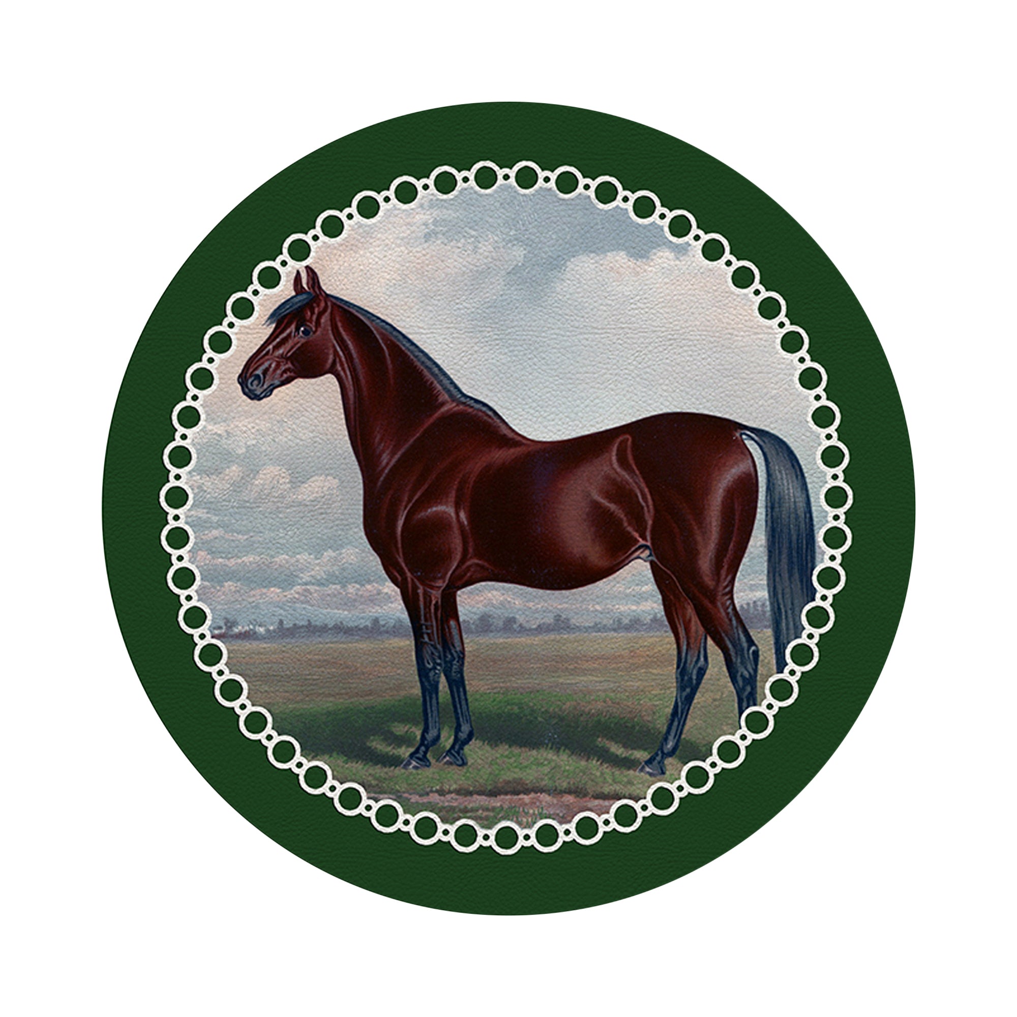 English Thoroghbred Green Vegan Leather Round Pebble Placemat - nicolettemayer.com