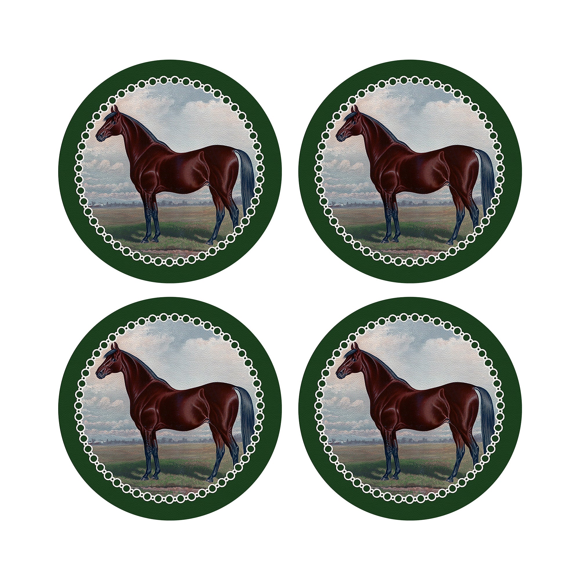 English Thoroghbred Green Vegan Leather Round Pebble Placemat - nicolettemayer.com