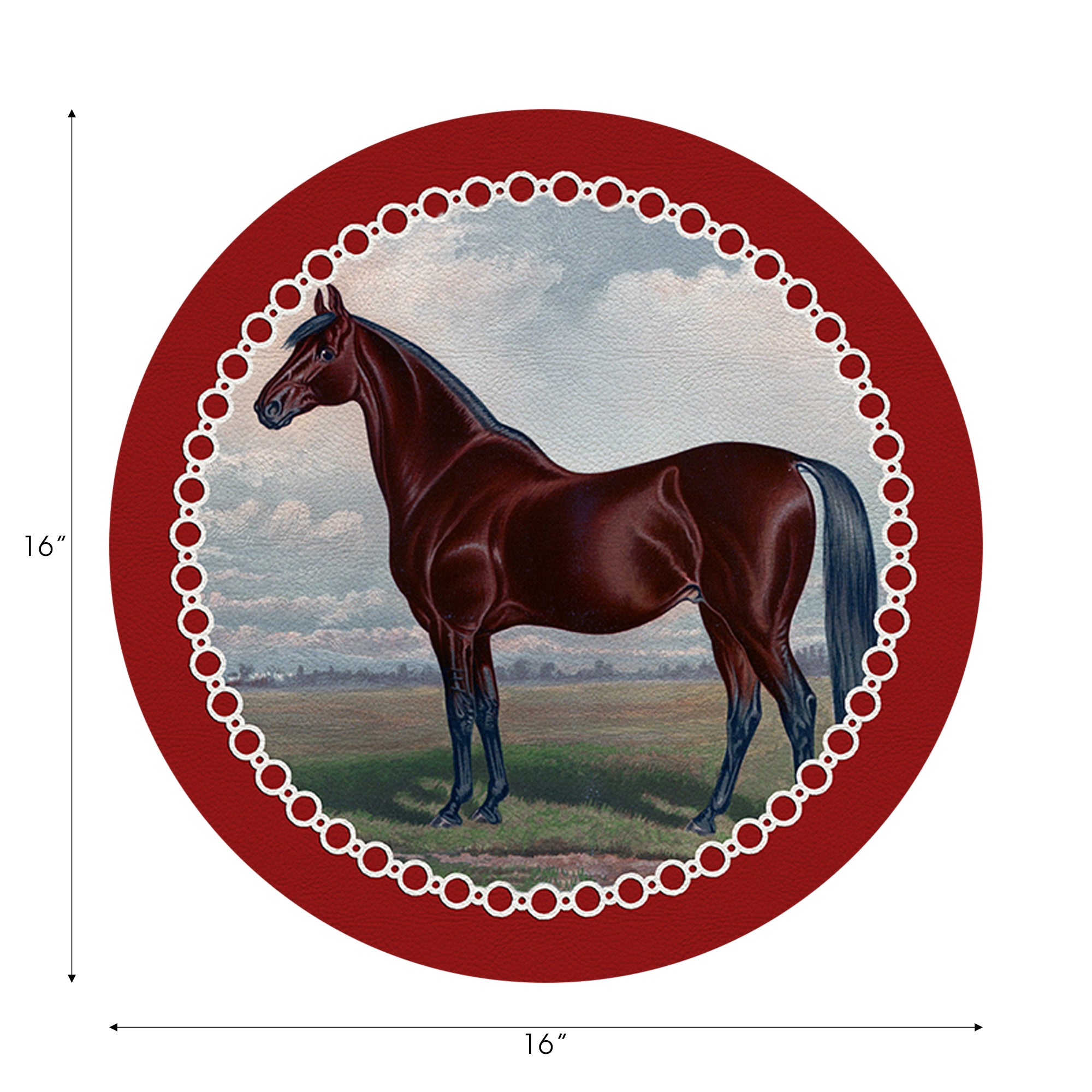 English Thoroghbred Red Vegan Leather Round Pebble Placemat - nicolettemayer.com