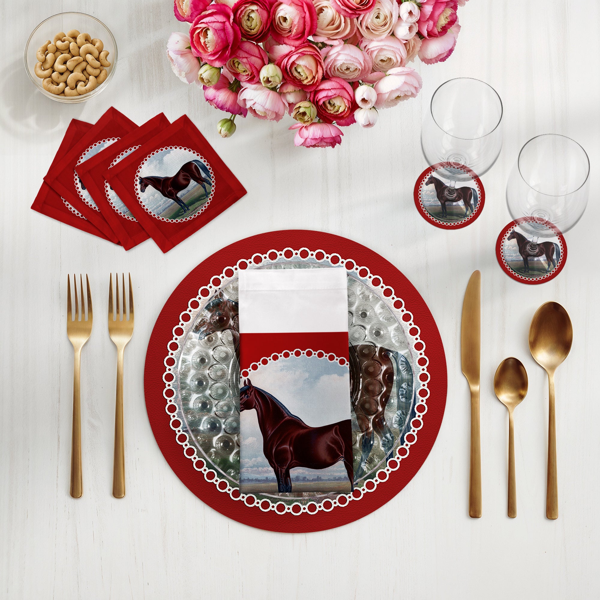 English Thoroghbred Red 16" Round Pebble Placemats, Set of 4 - nicolettemayer.com