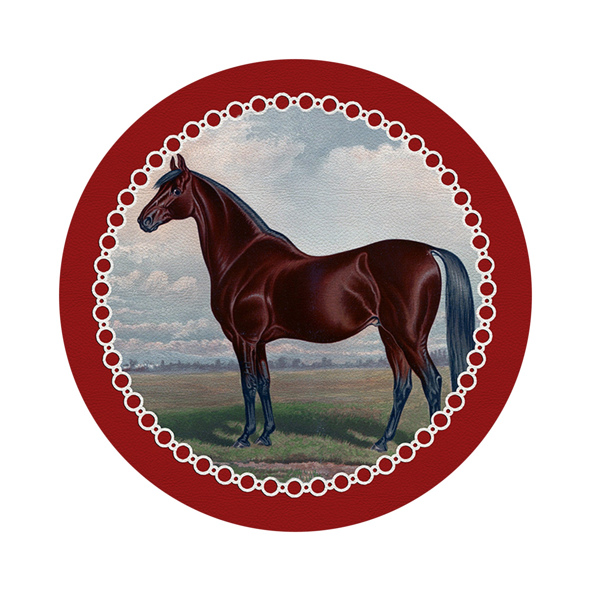 English Thoroghbred Red Vegan Leather Round Pebble Placemat - nicolettemayer.com