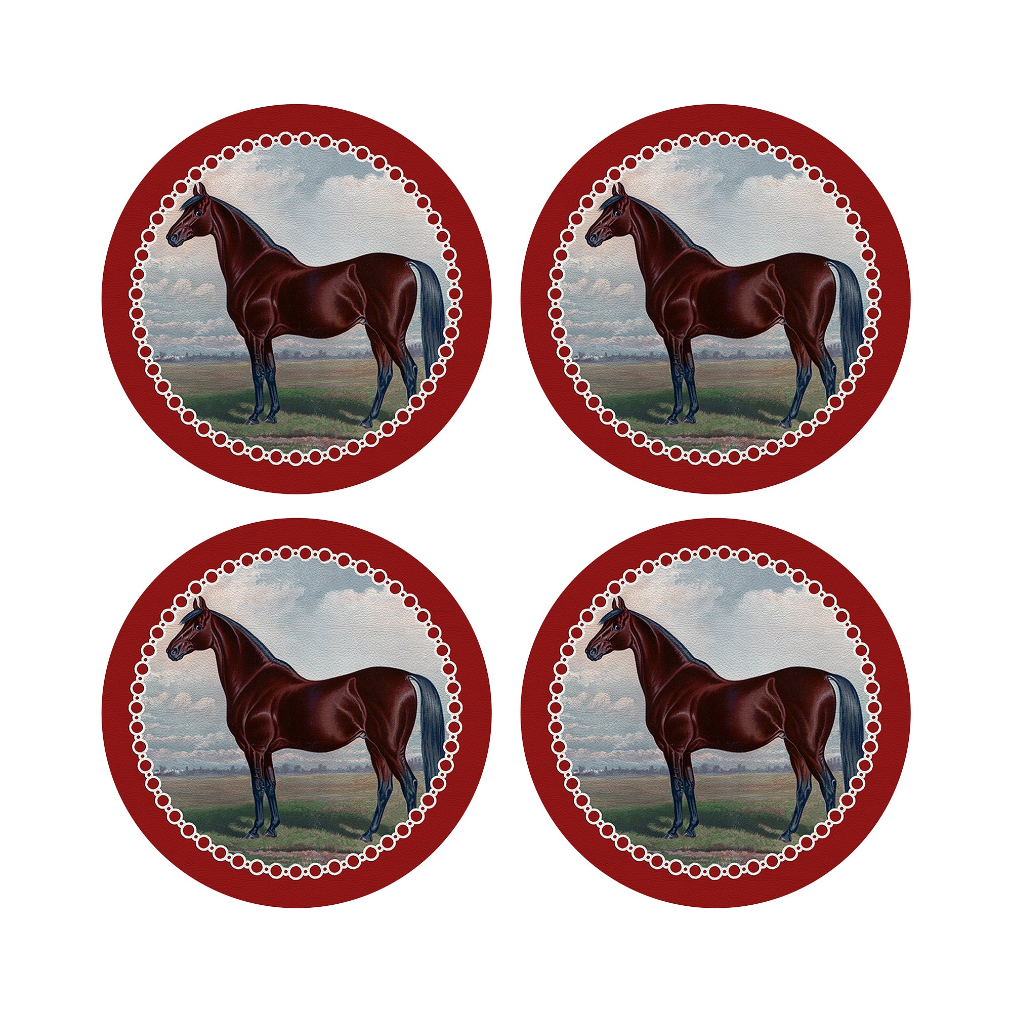 English Thoroghbred Red Vegan Leather Round Pebble Placemat - nicolettemayer.com