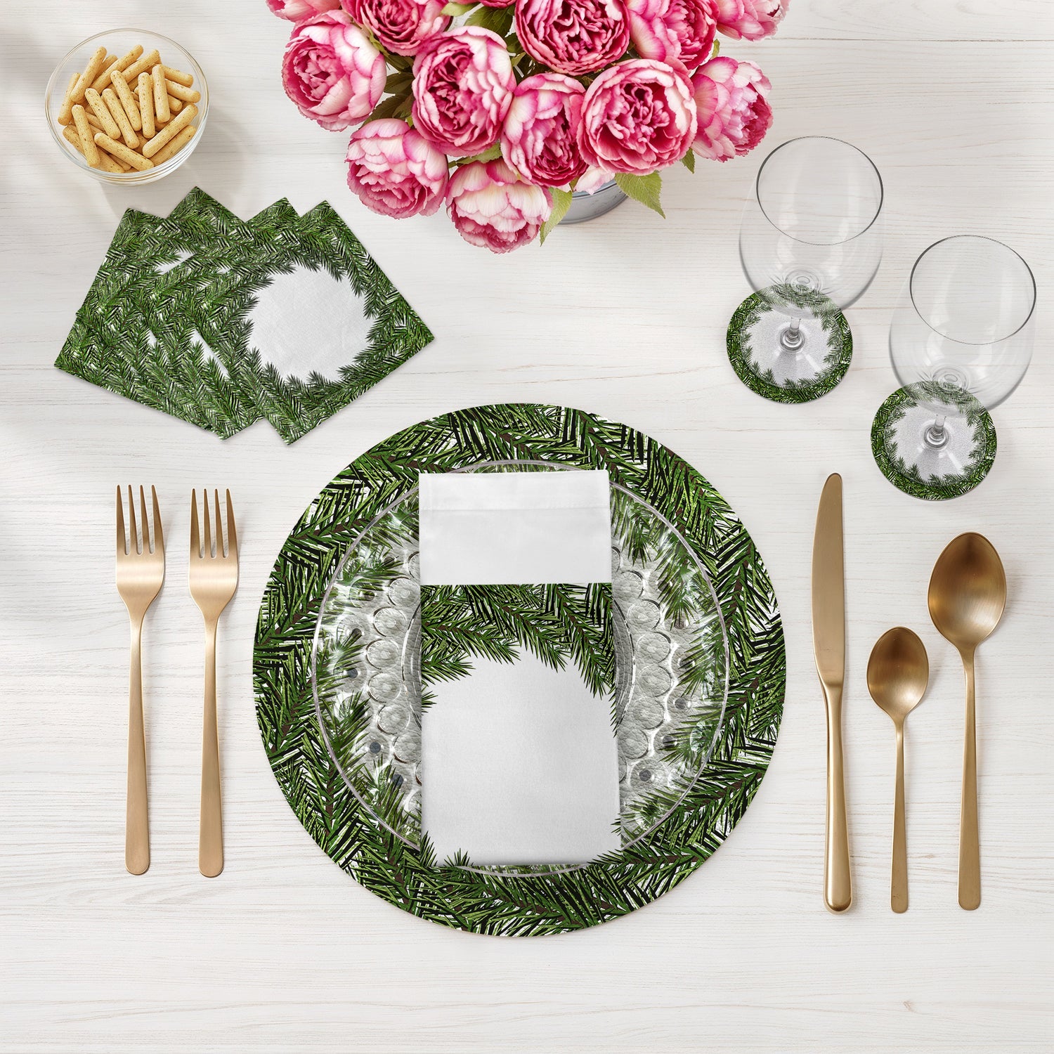 Evergreen Cotton Sateen Cocktail Napkins