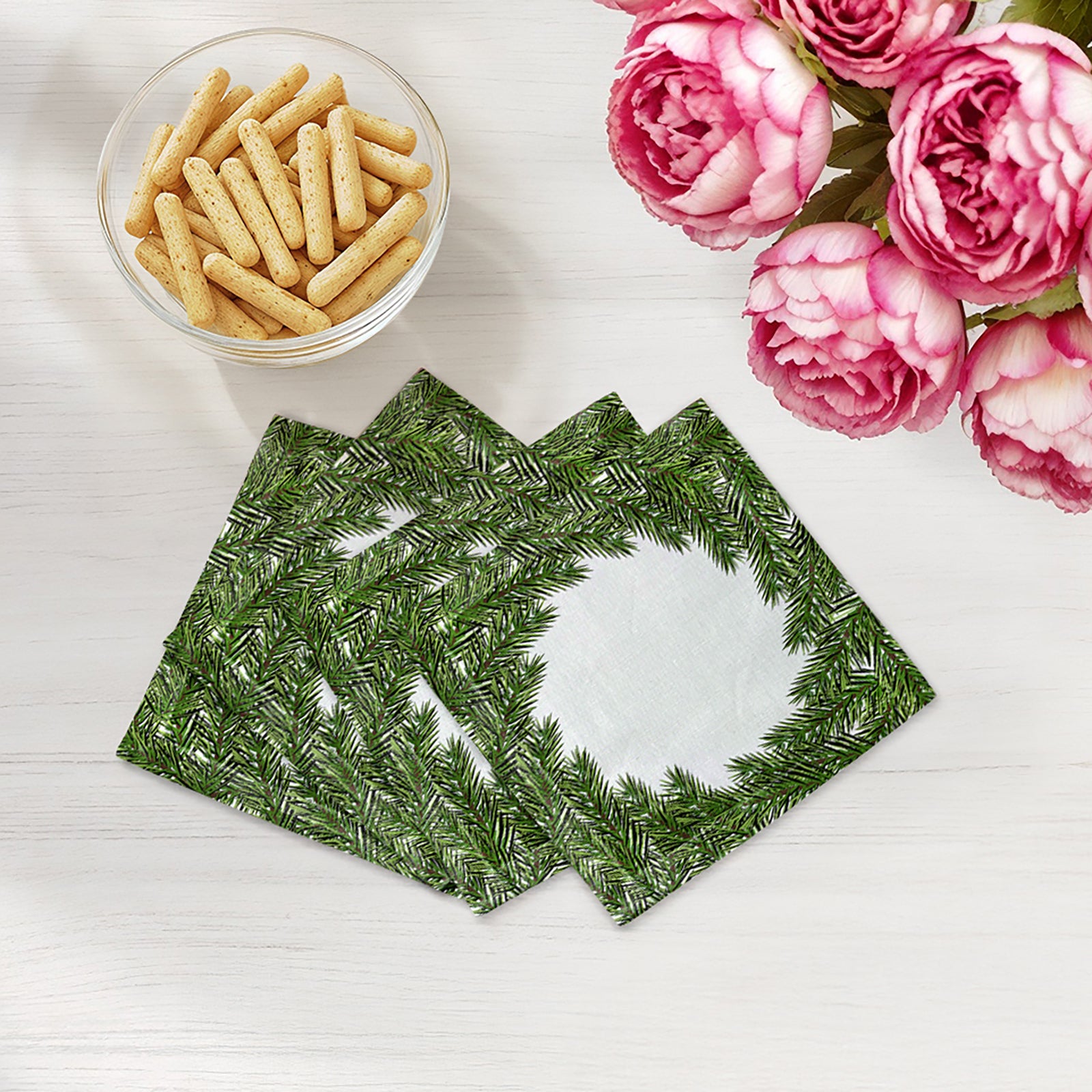 Evergreen Cotton Sateen Cocktail Napkins