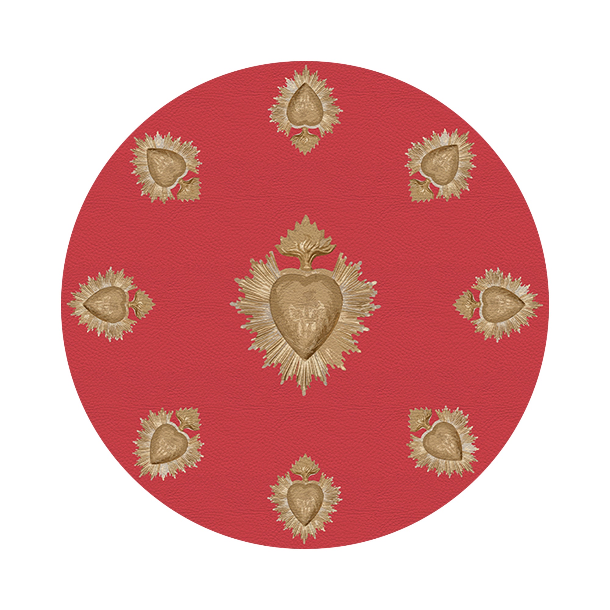 Ex Vote Crimson Vegan Leather Round Pebble Placemat - nicolettemayer.com