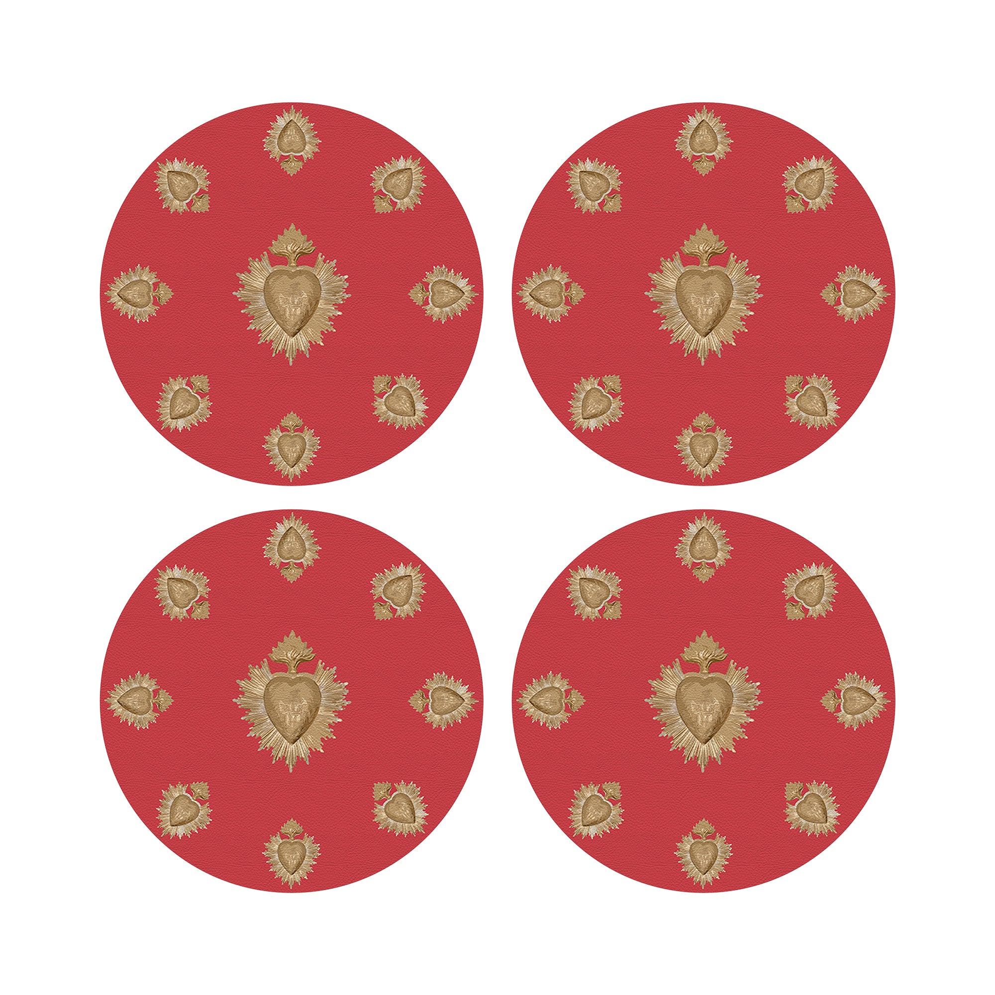 Ex Vote Crimson Vegan Leather Round Pebble Placemat - nicolettemayer.com