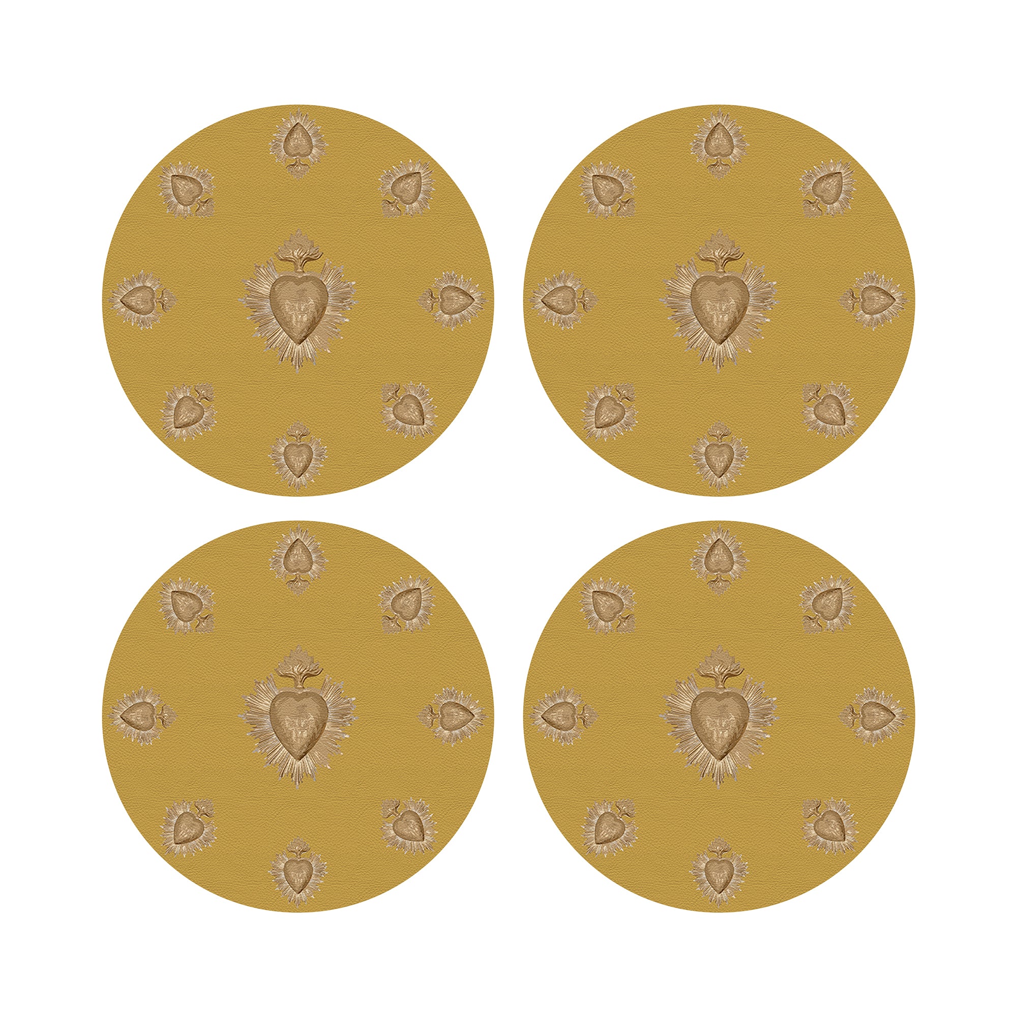 Ex Vote Gold Vegan Leather Round Pebble Placemat - nicolettemayer.com