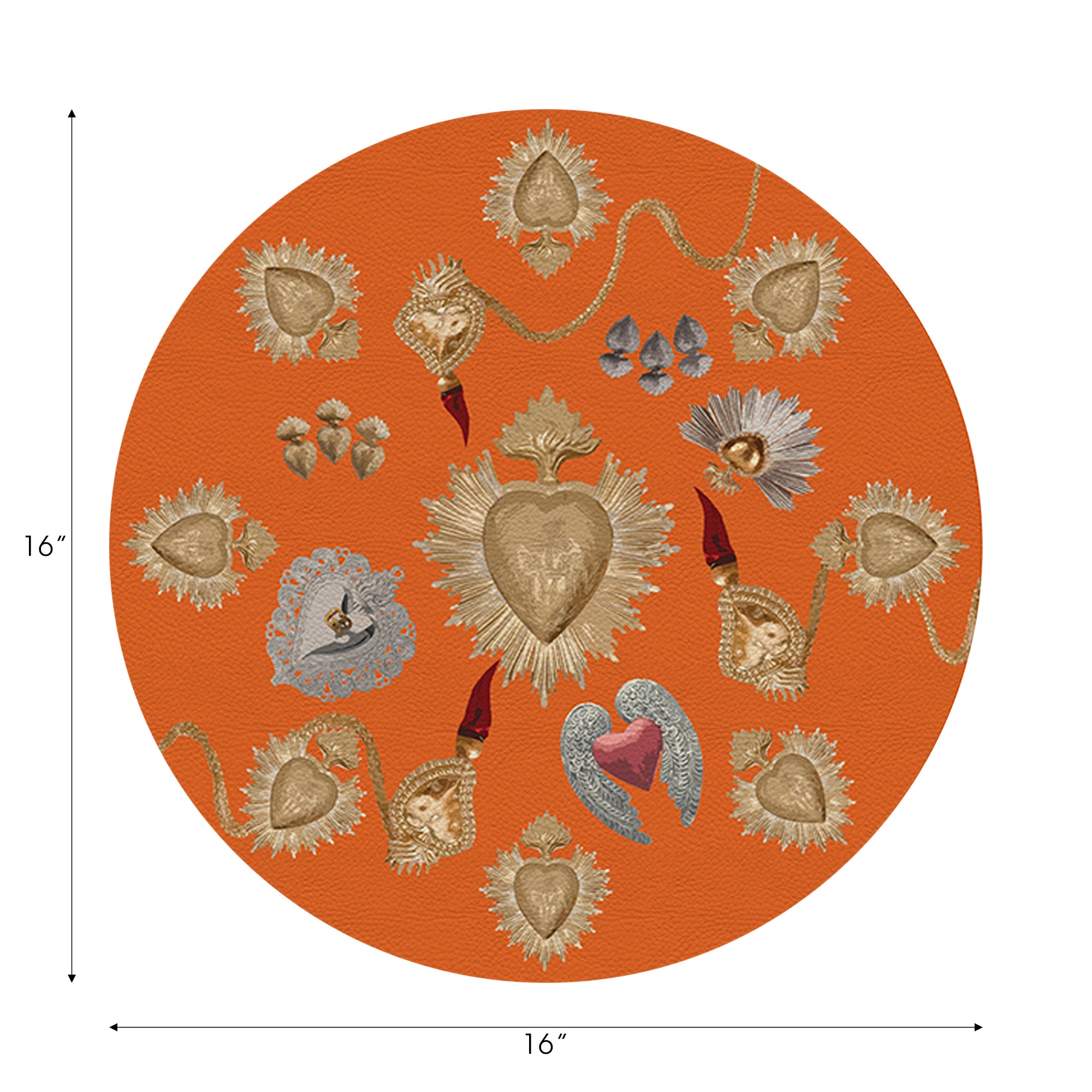 Ensemble de 4 sets de table ronds Ex Vote Sacred Hearts Orange 16"