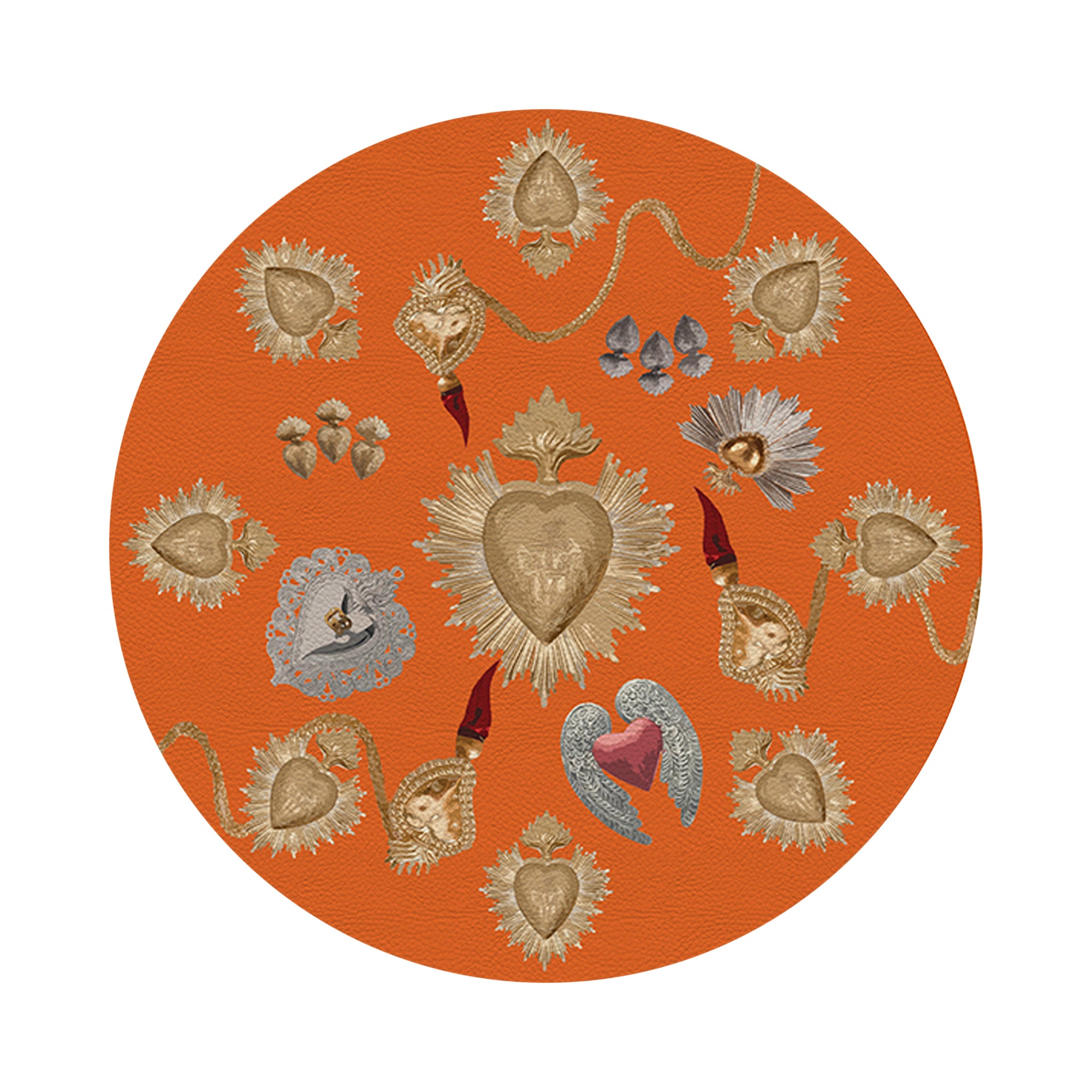 Ex Vote Sacred Hearts Orange 16" Round Pebble Placemats, Set of 4 - nicolettemayer.com