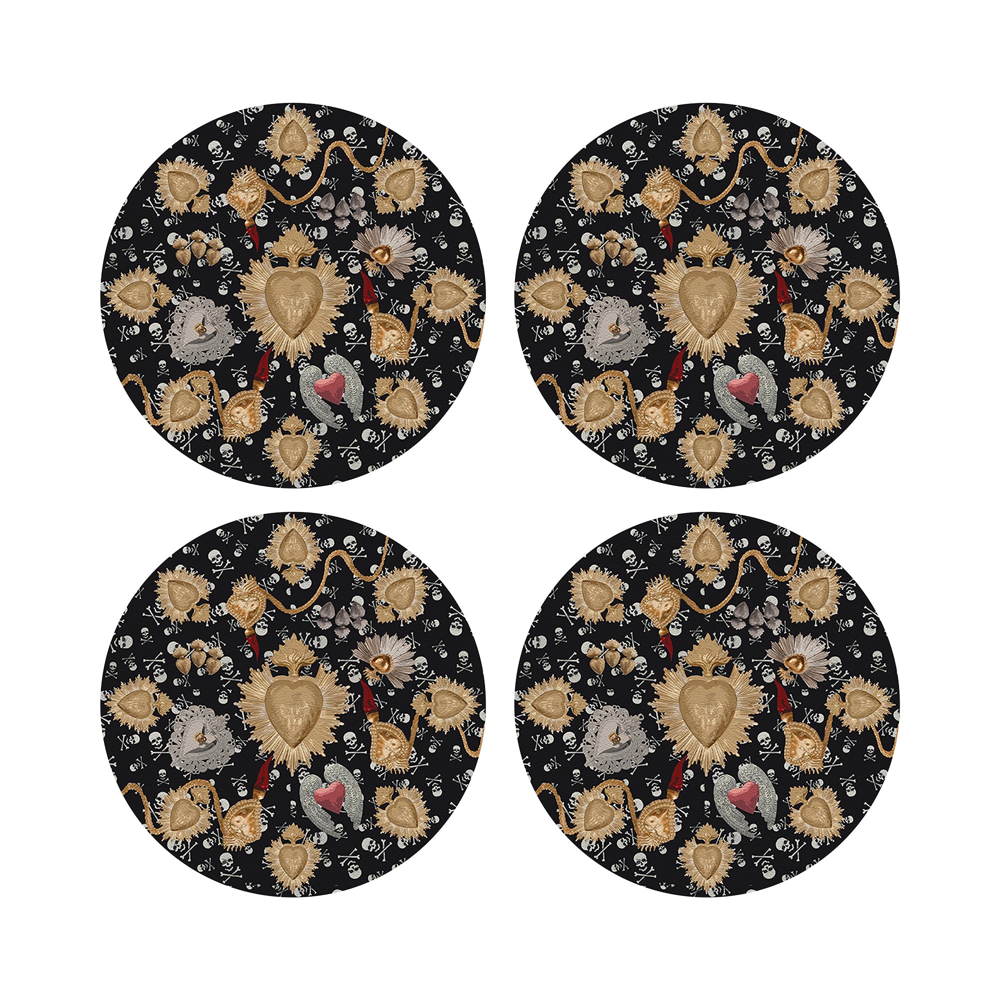 Ex Vote Skulls Black 16" Round Pebble Placemat Set of 4 - nicolettemayer.com