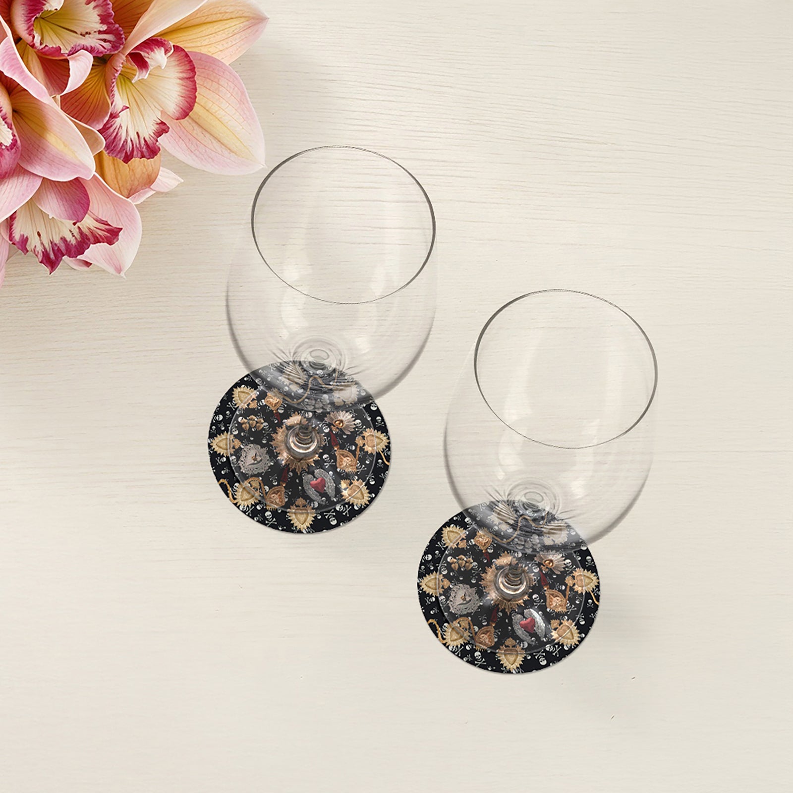 Ex Vote Skulls Black Vegan Leather Round Coasters
