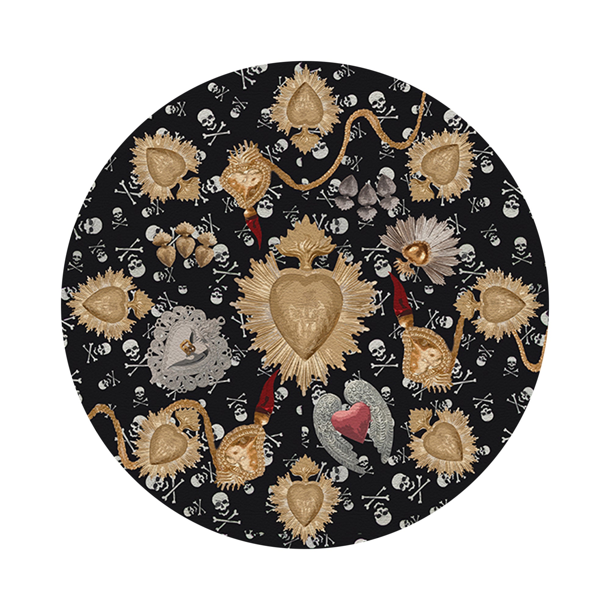 Ex Vote Skulls Black Vegan Leather Round Coasters