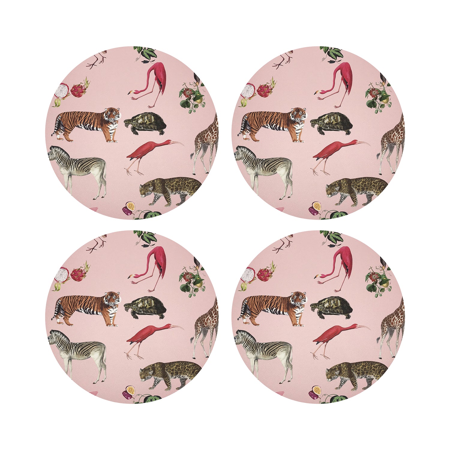 Exotix Flamingo 16" Round Pebble Placemats, Set of 4 - nicolettemayer.com
