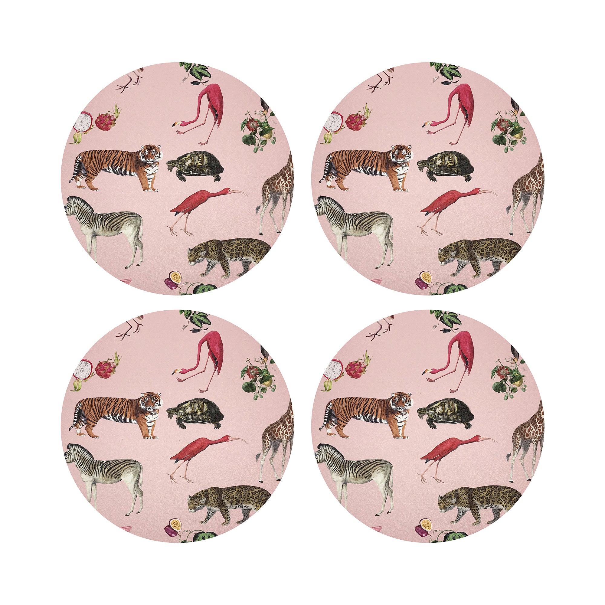 Exotix Flamingo 16" Round Pebble Placemats, Set of 4 - nicolettemayer.com
