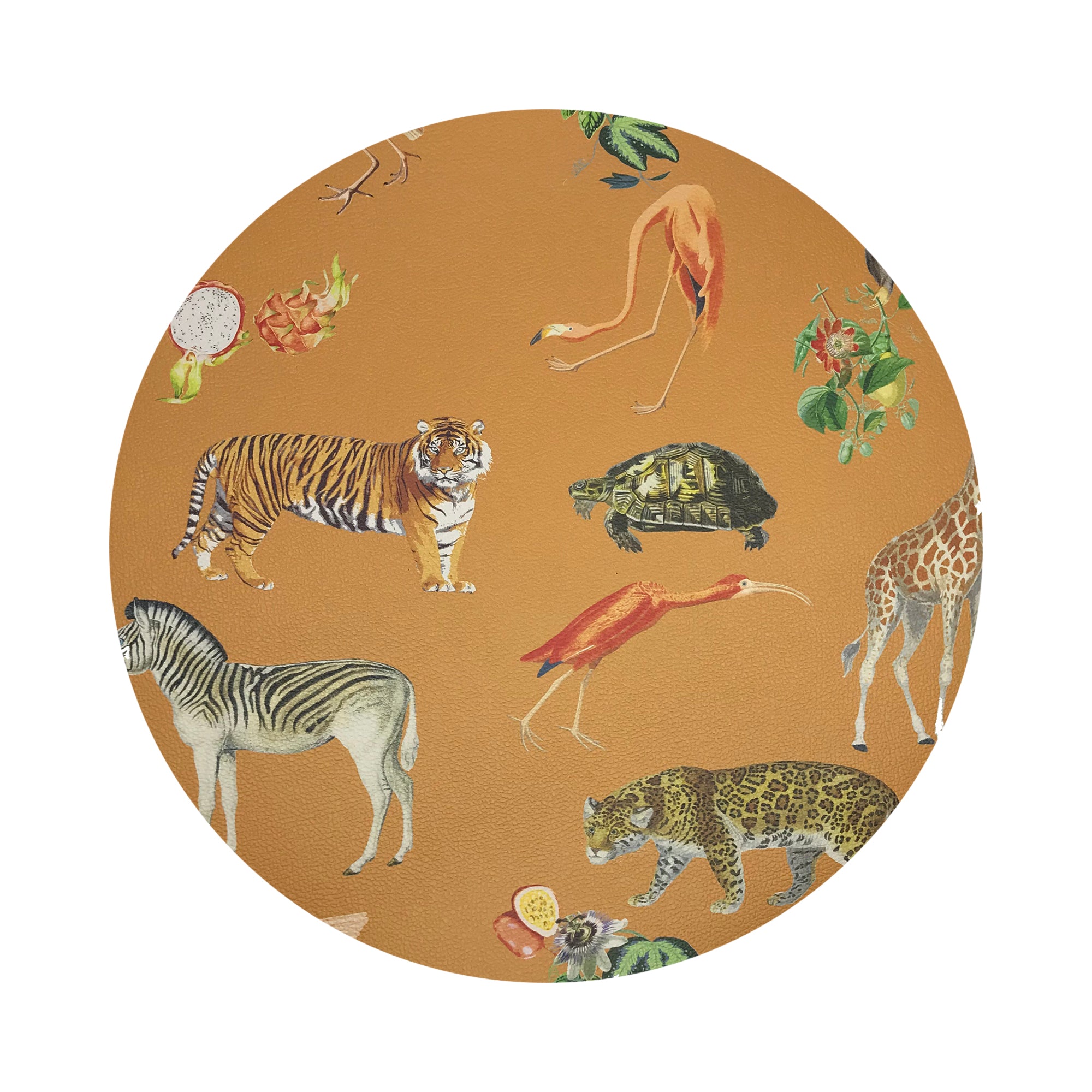 Exotix Tangerine Vegan Leather Round Pebble Placemat - nicolettemayer.com