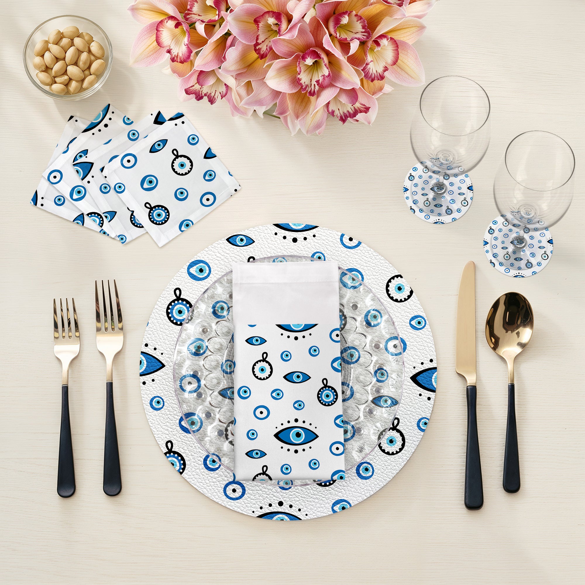 Eye On You White Vegan Leather Round Pebble Placemat