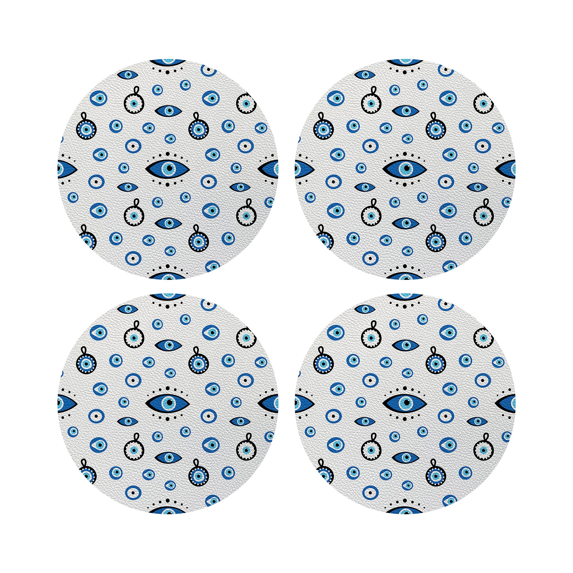 Eye On You White Vegan Leather Round Coasters