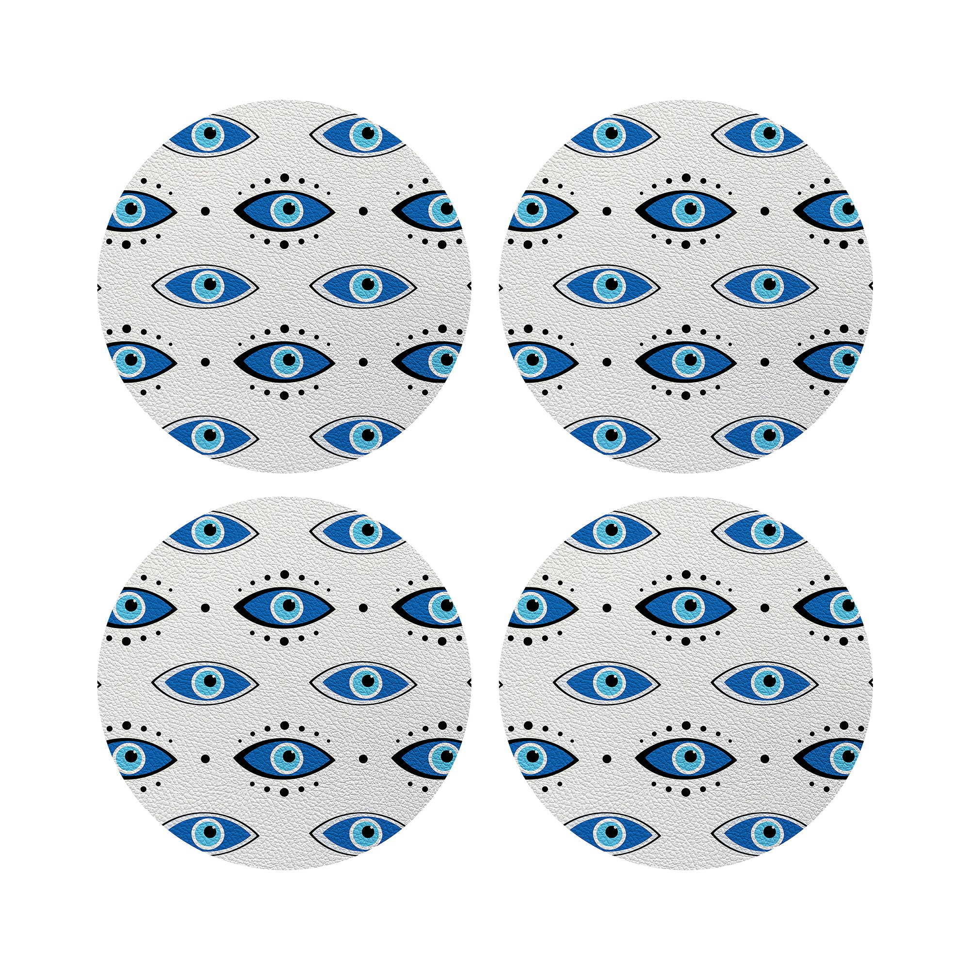 Eye On You White Vegan Leather Round Pebble Placemat