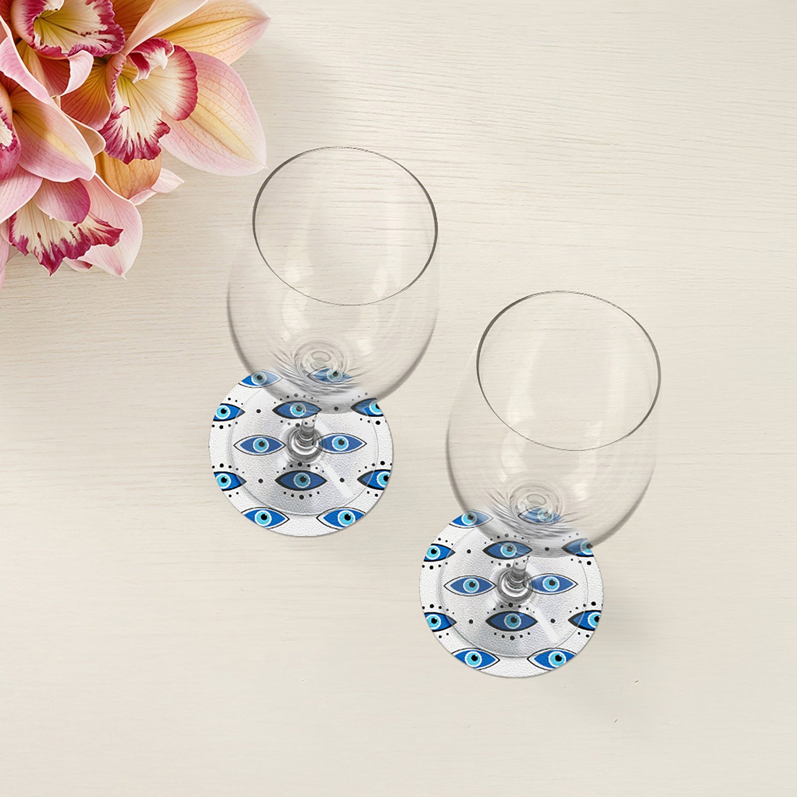 Eyes Blue White Vegan Leather Round Coasters