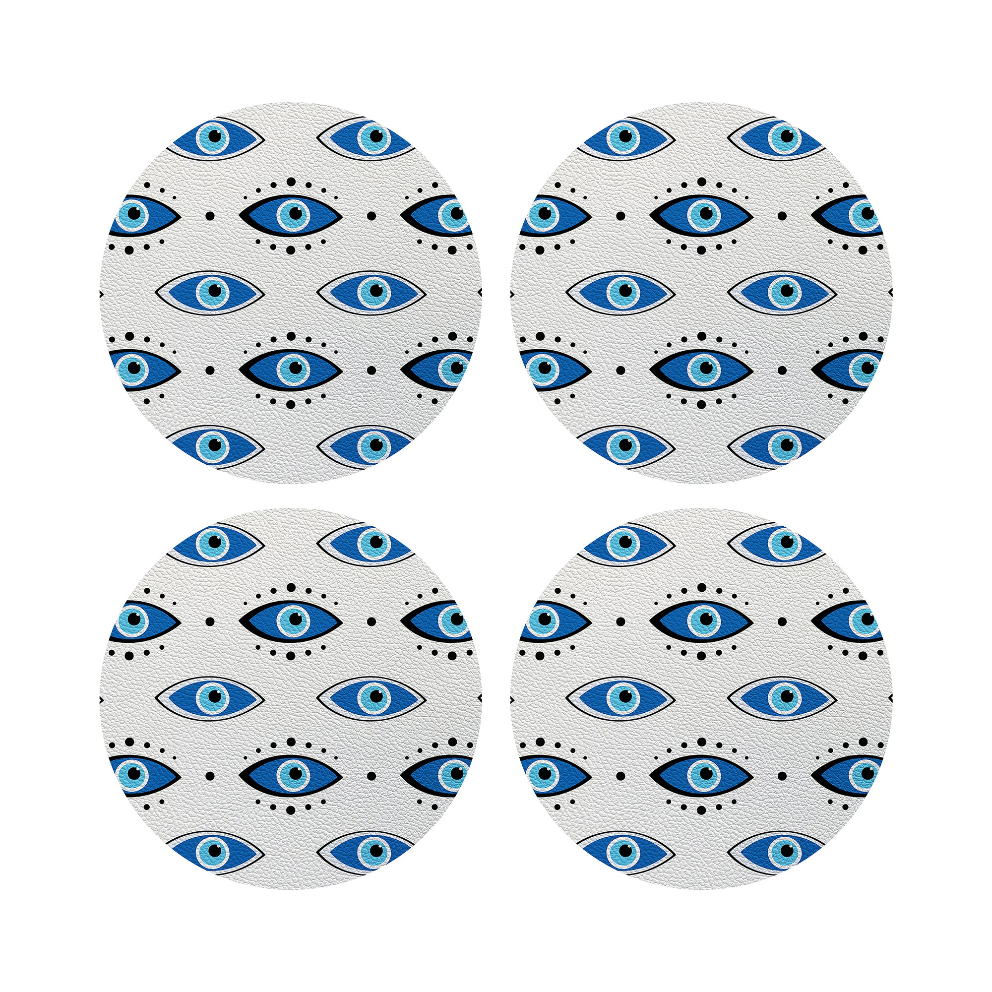 Eyes Blue White Vegan Leather Round Coasters