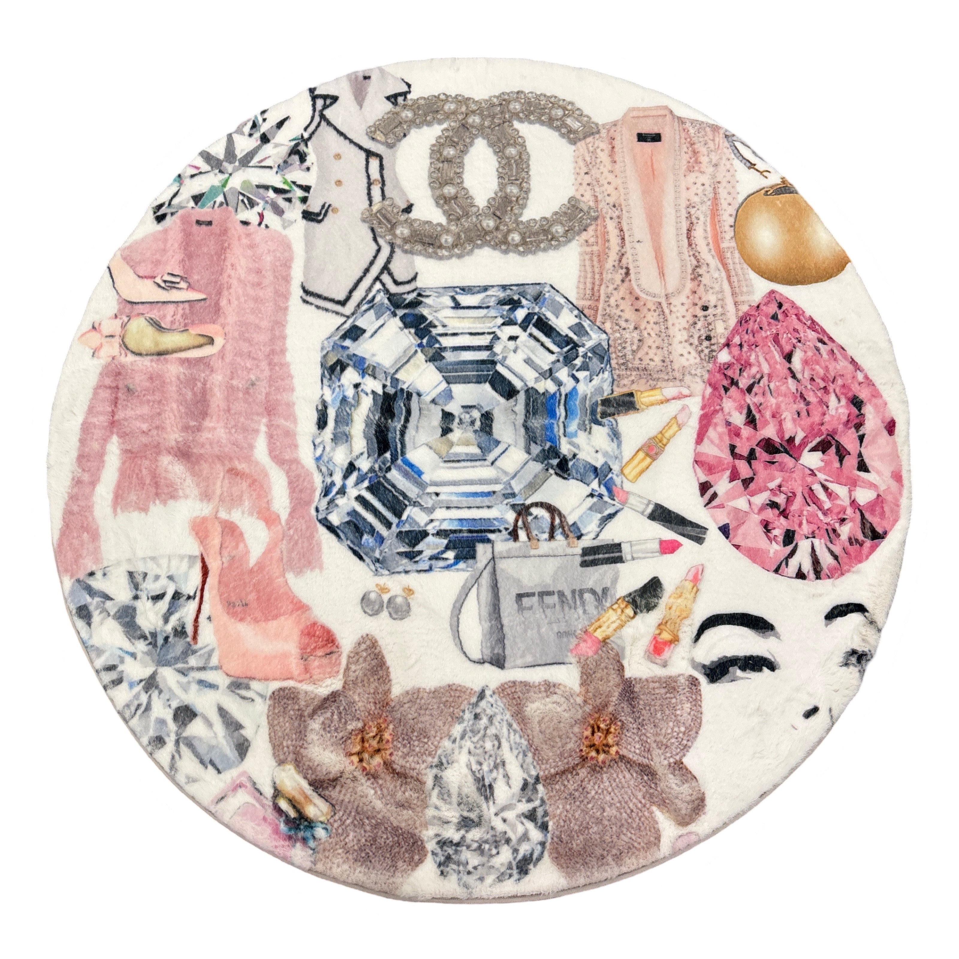 Bougie Women Nuevo Pink White Round Cloud Washable Rug