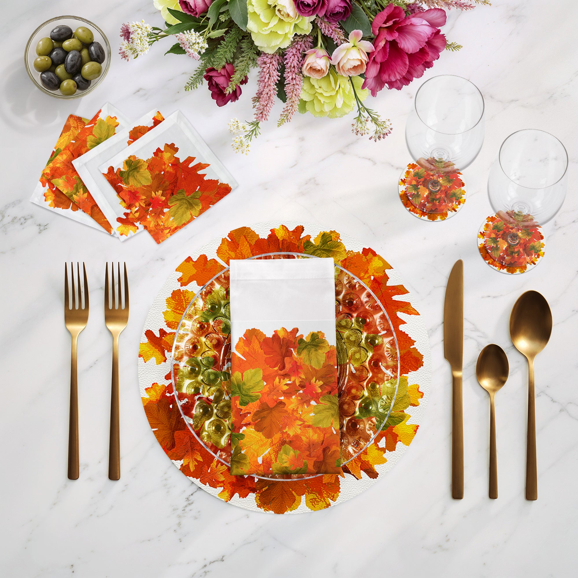Fallen Leaves White 16" Round Pebble Placemats, Set of 4 - nicolettemayer.com