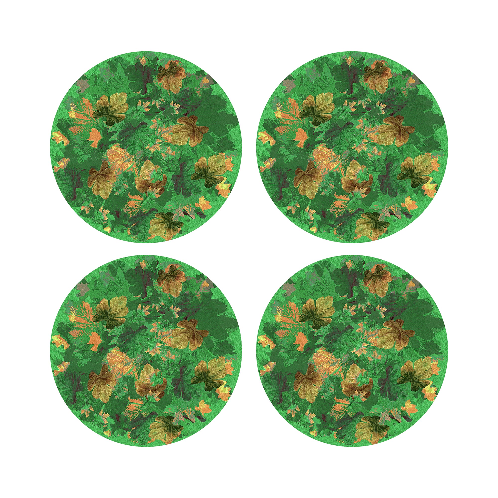 Fallen Leaves Green 16" Round Pebble Placemats, Set of 4 - nicolettemayer.com