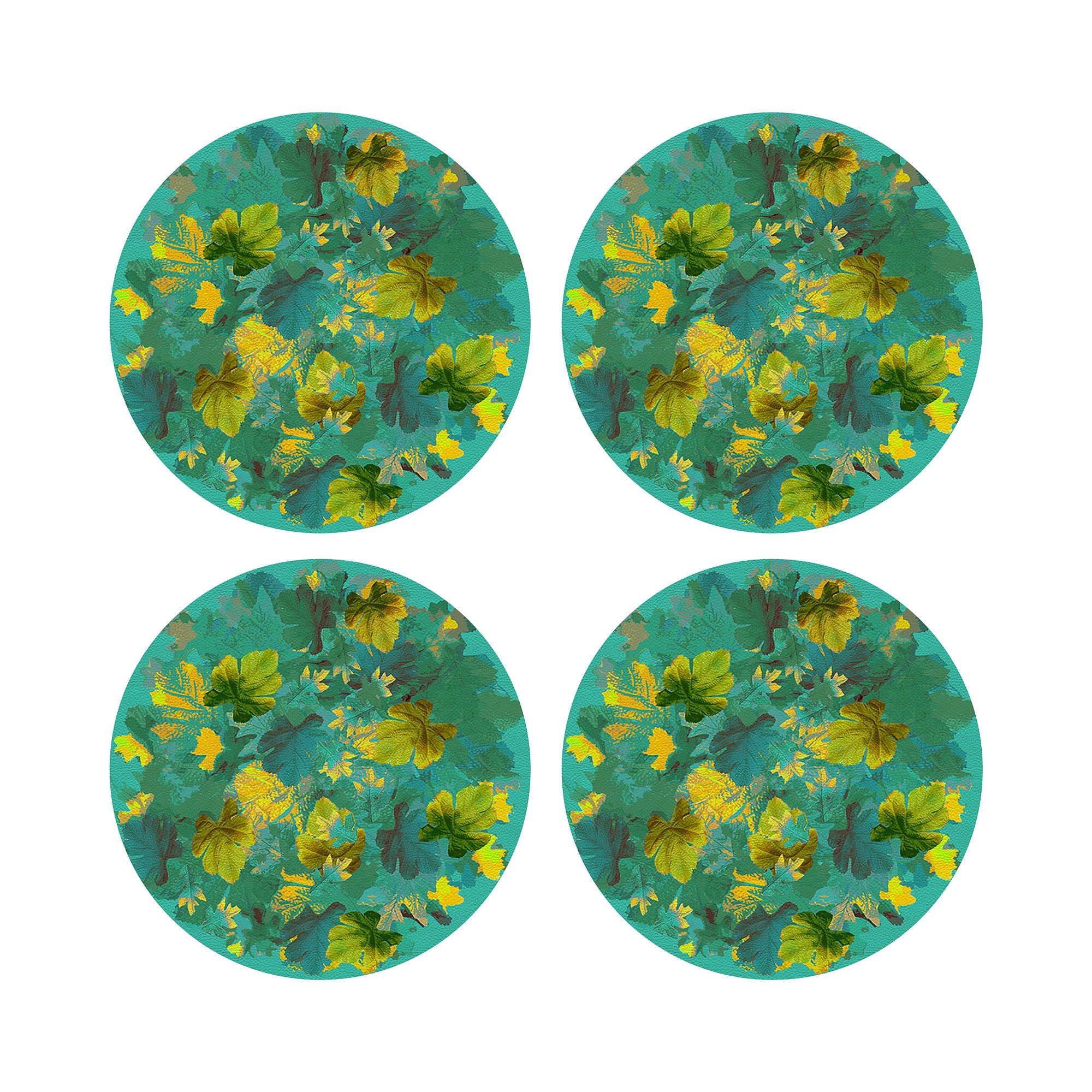 Fallen Leaves Peacock 16" Round Pebble Placemats, Set of 4 - nicolettemayer.com