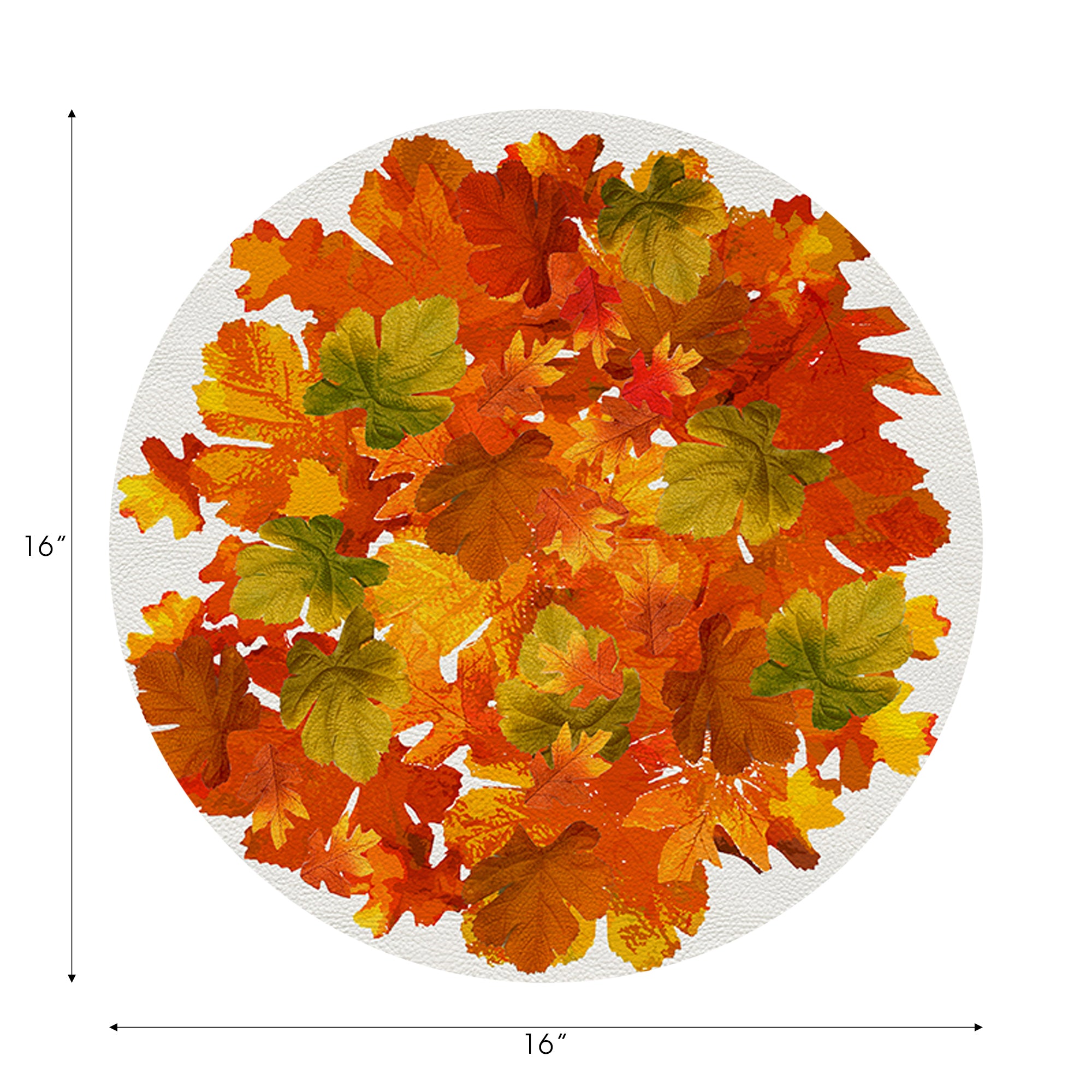 Fallen Leaves White Vegan Leather Round Pebble Placemat