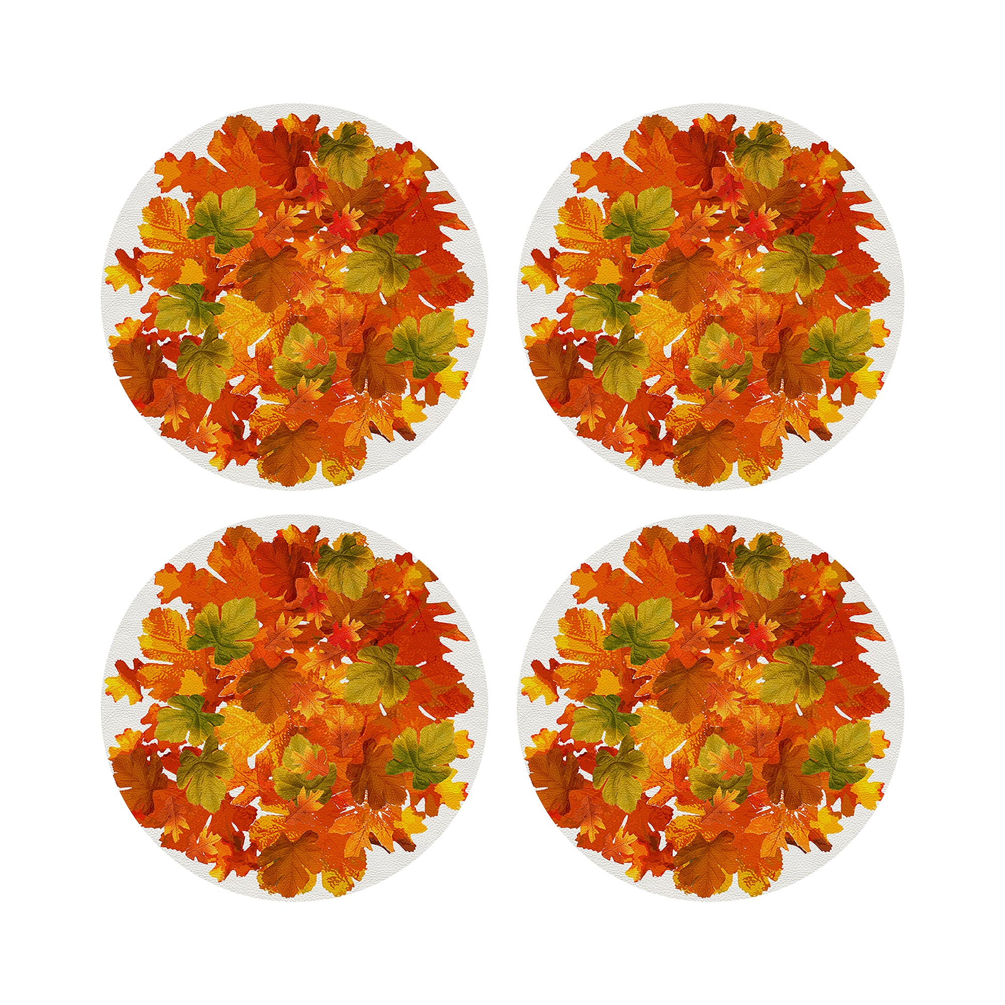 Fallen Leaves White 16" Round Pebble Placemats, Set of 4 - nicolettemayer.com