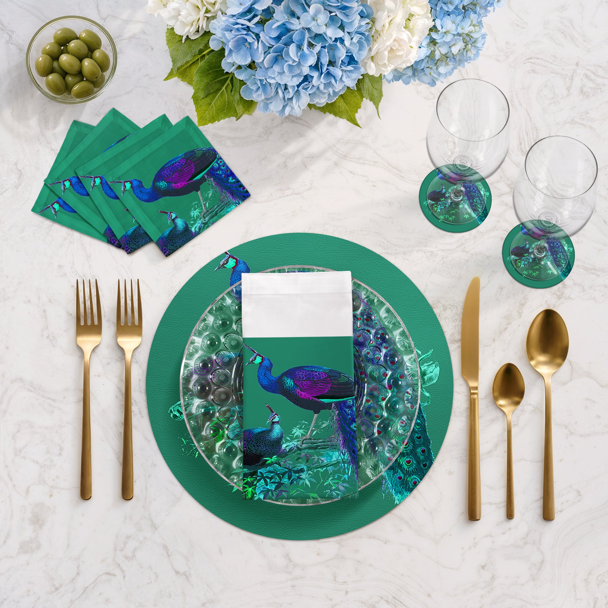 Family Pheasants Peacock 16" Round Pebble Placemats, Set of 4 - nicolettemayer.com