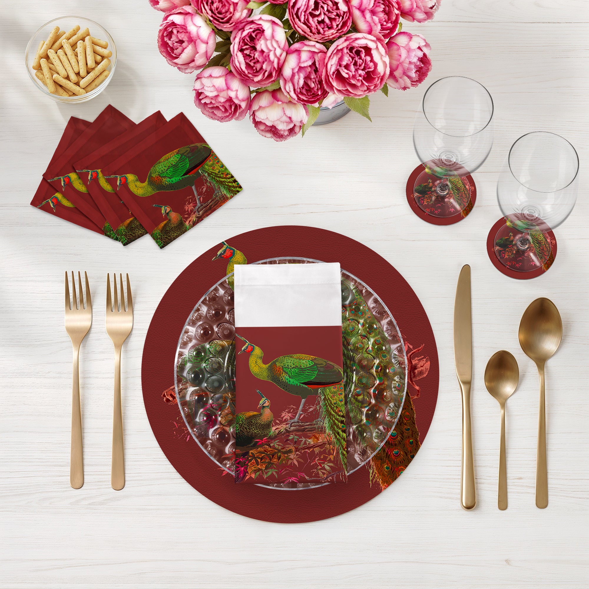 Family Pheasants Maple 16" Round Pebble Placemats, Set of 4 - nicolettemayer.com