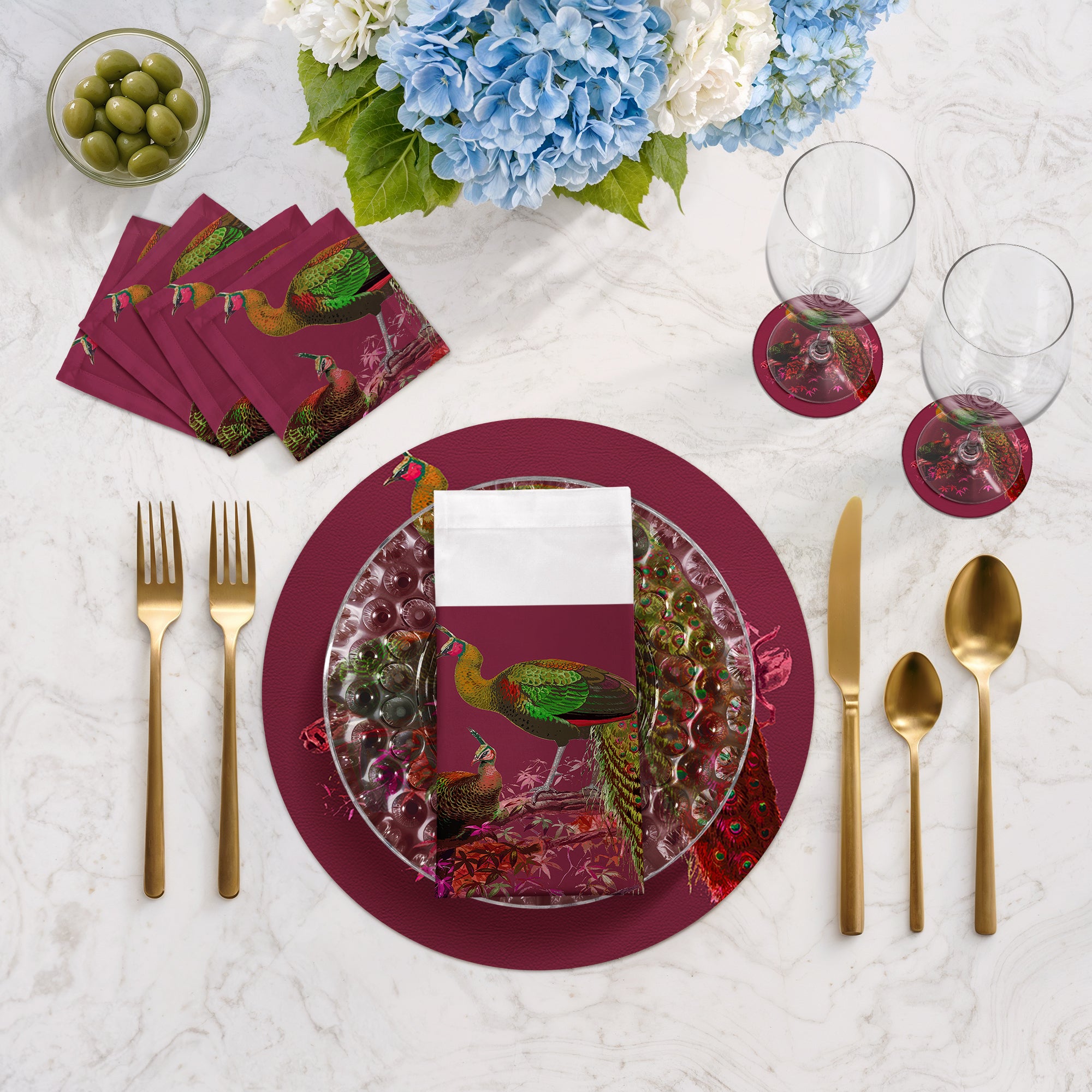 Family Pheasants Pinot Vegan Leather Round Pebble Placemat