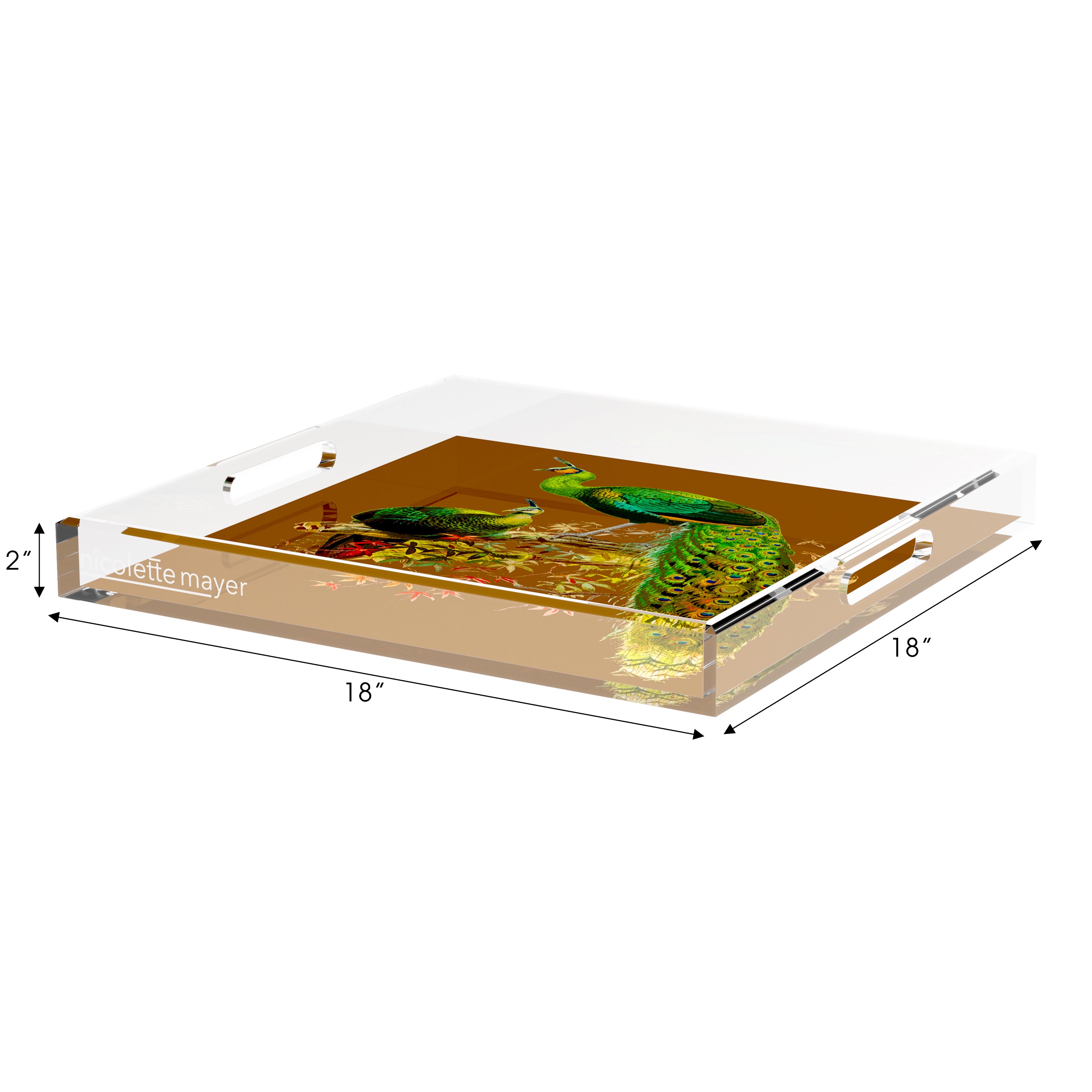 Family Pheasants Brown 18X18 Acrylic Tray - nicolettemayer.com