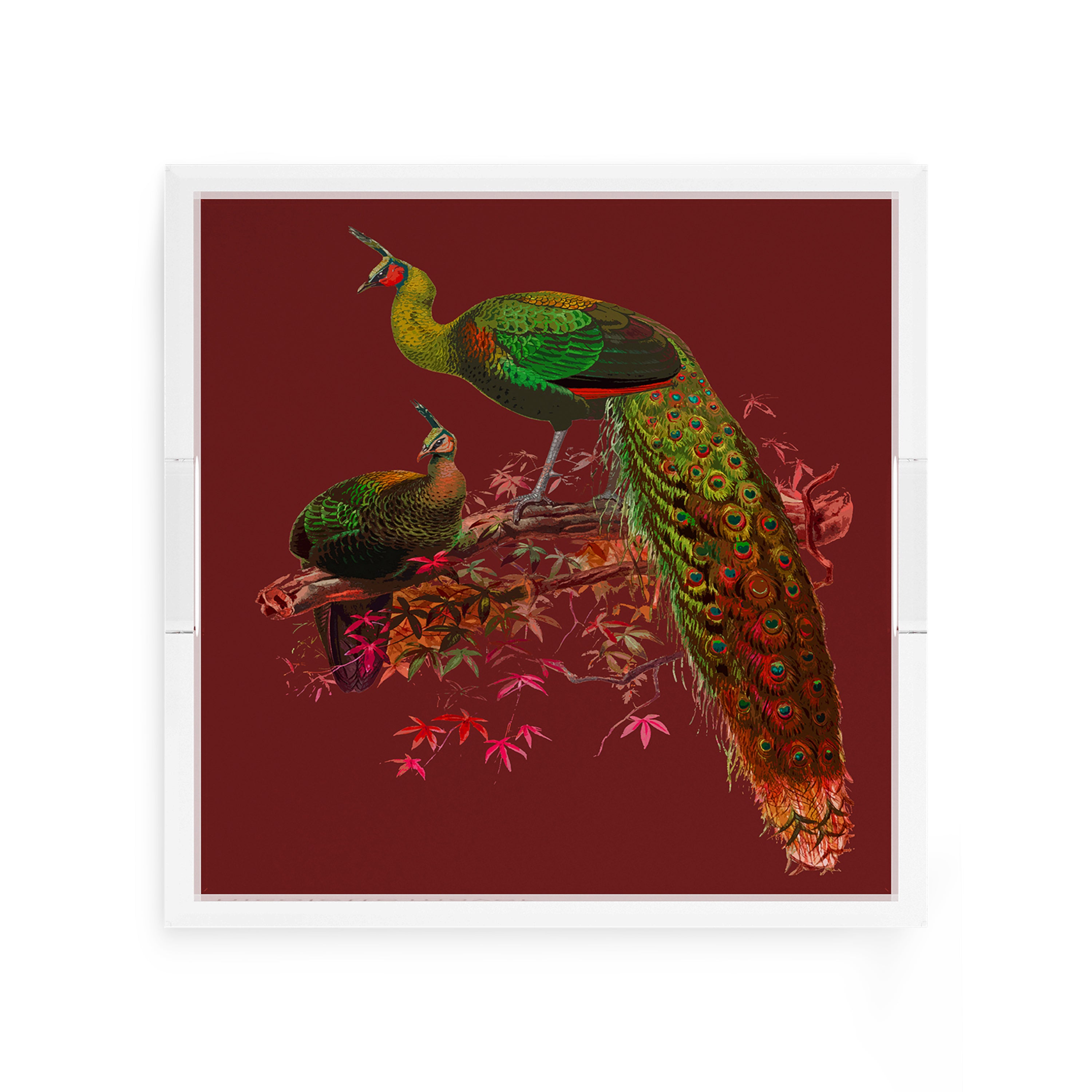 Family Pheasants Maple 12X12 Acrylic Tray - nicolettemayer.com
