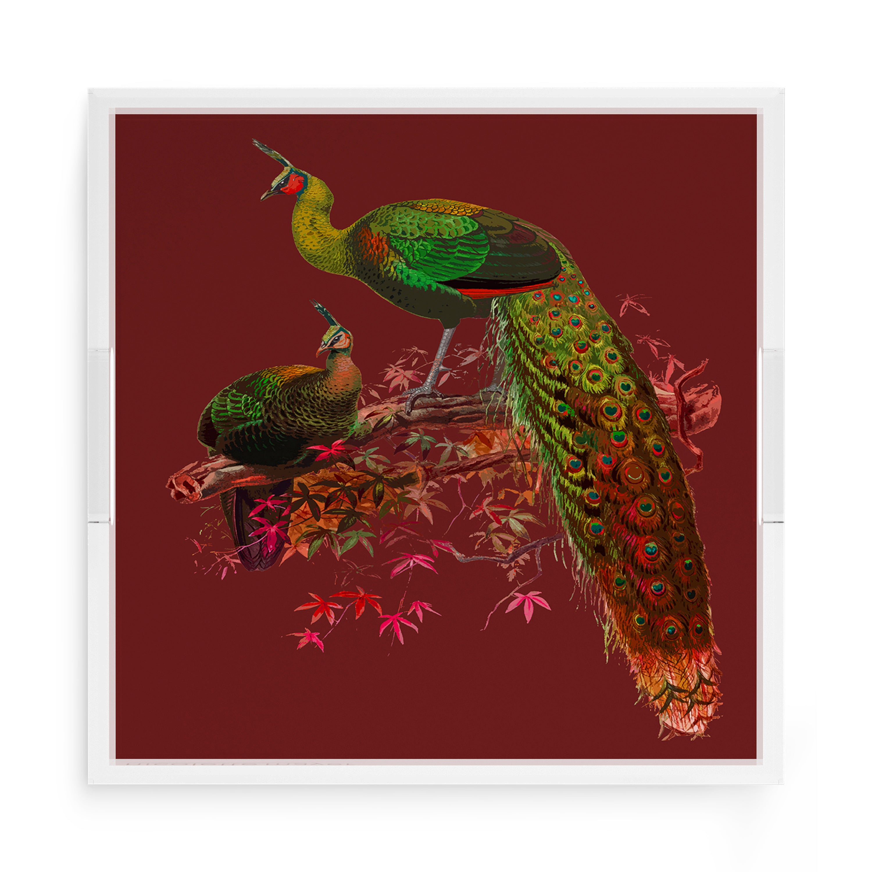 Family Pheasants Maple 15X15 Acrylic Tray - nicolettemayer.com