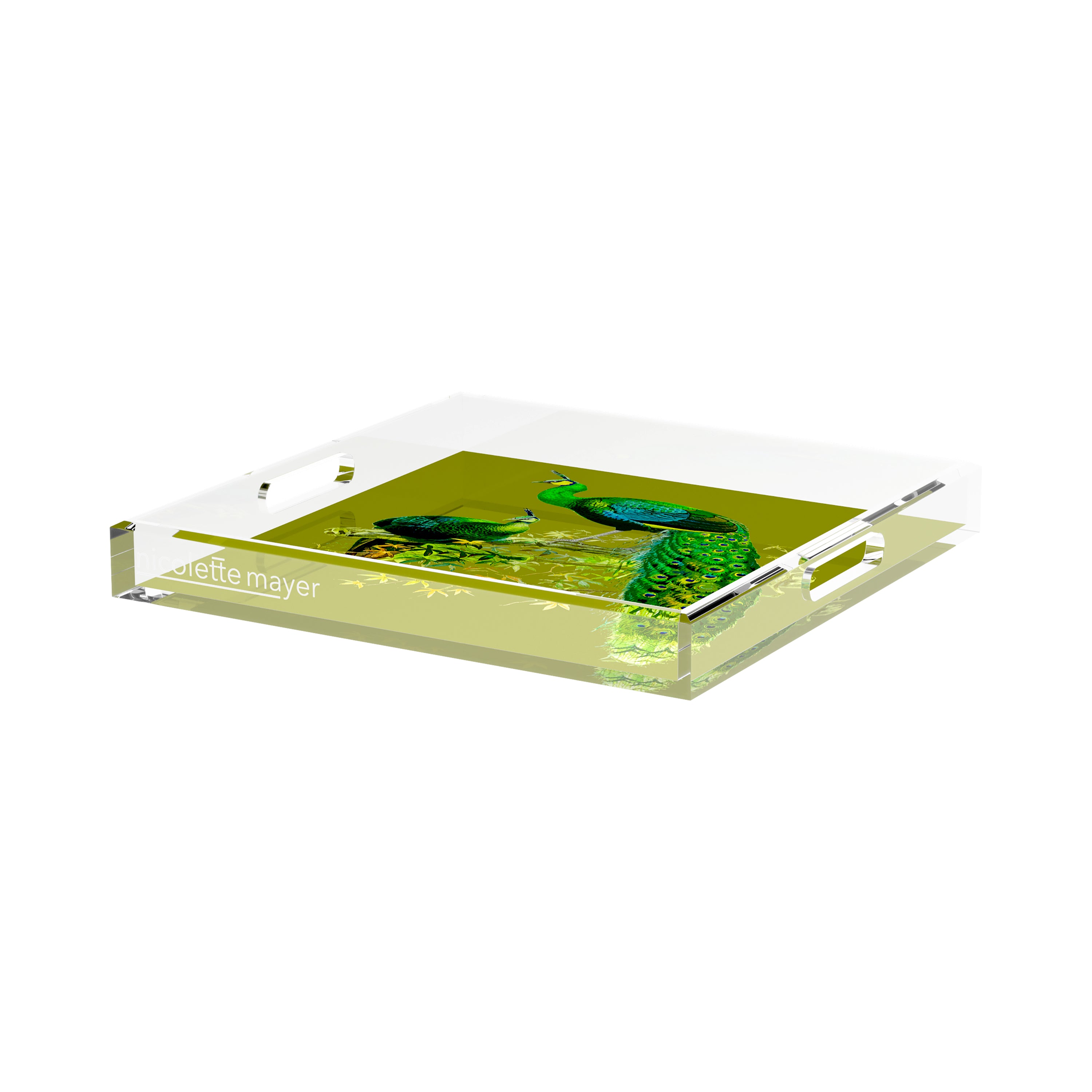 Family Pheasants Olive 15X15 Acrylic Tray - nicolettemayer.com