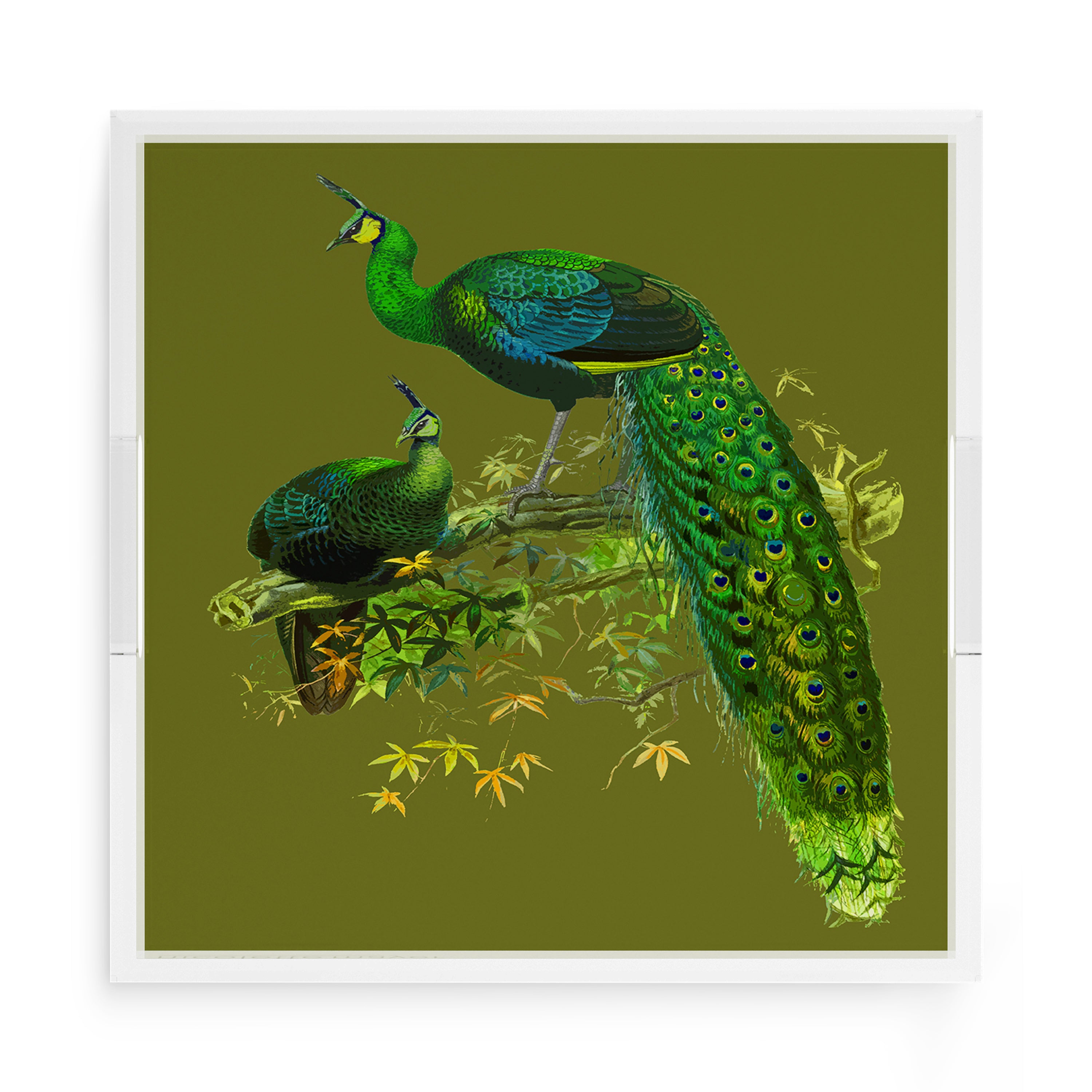 Family Pheasants Olive 15X15 Acrylic Tray - nicolettemayer.com