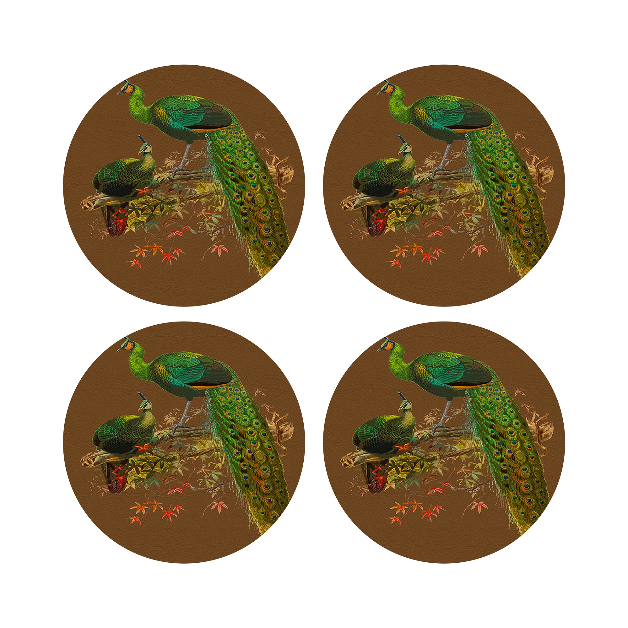 Family Pheasants Brown 16" Round Pebble Placemats, Set of 4 - nicolettemayer.com