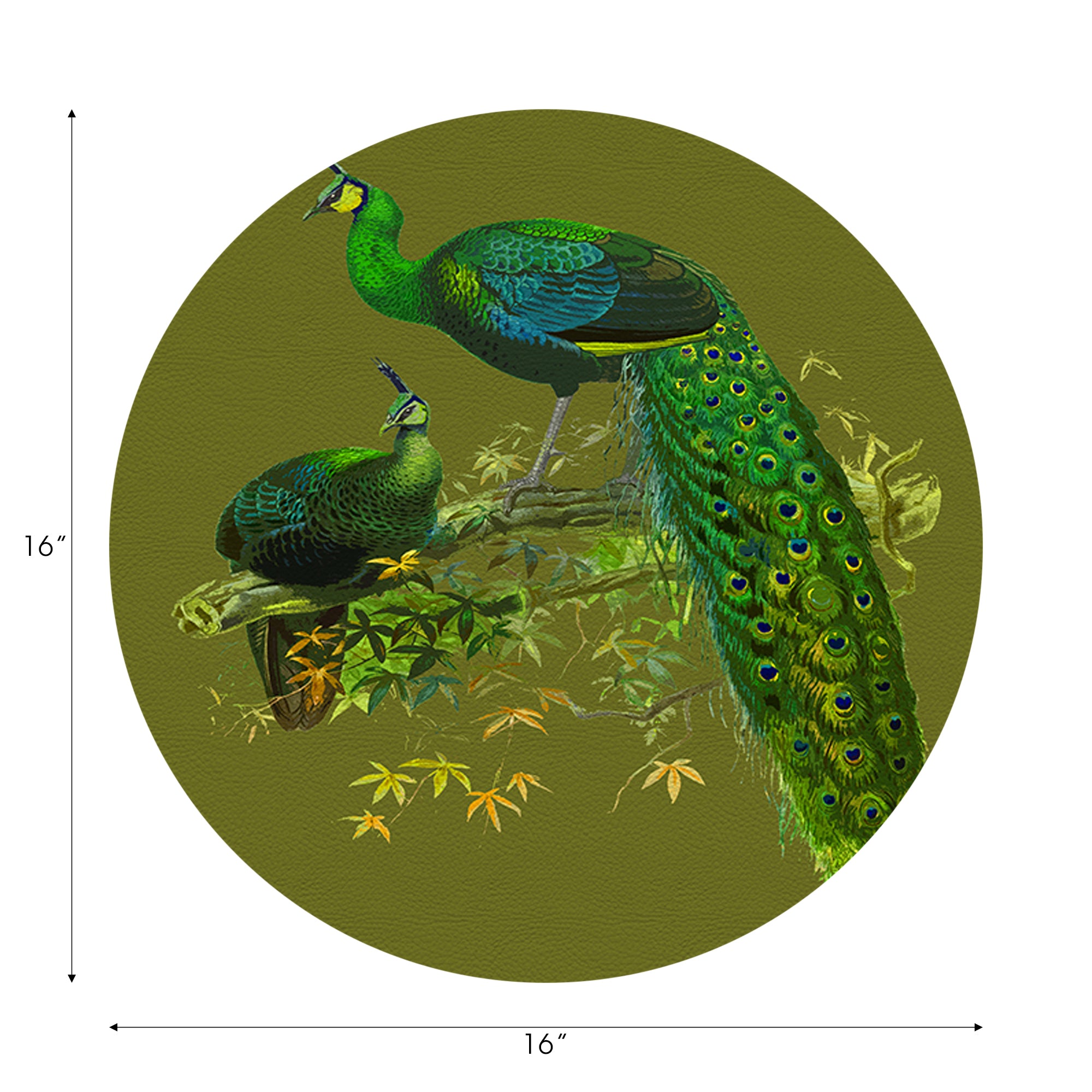 Family Pheasants Olive 16" Round Pebble Placemats, Set of 4 - nicolettemayer.com