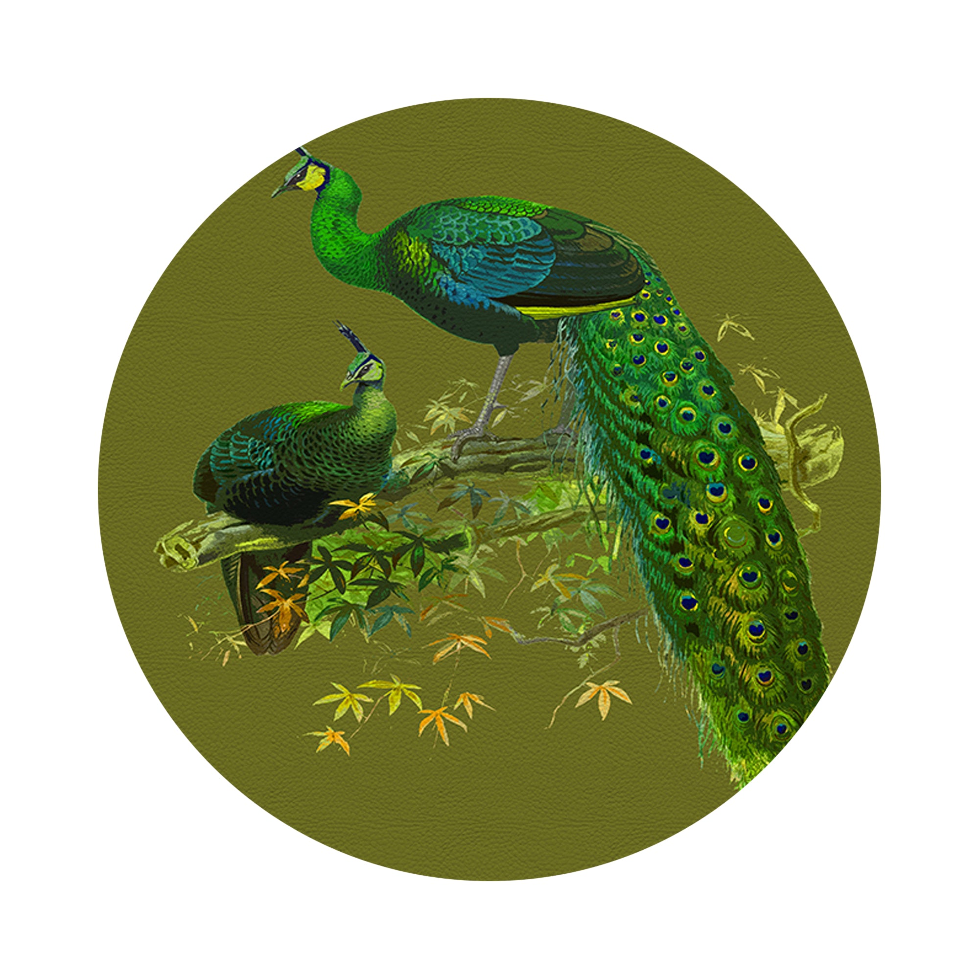 Family Pheasants Olive 16" Round Pebble Placemats, Set of 4 - nicolettemayer.com