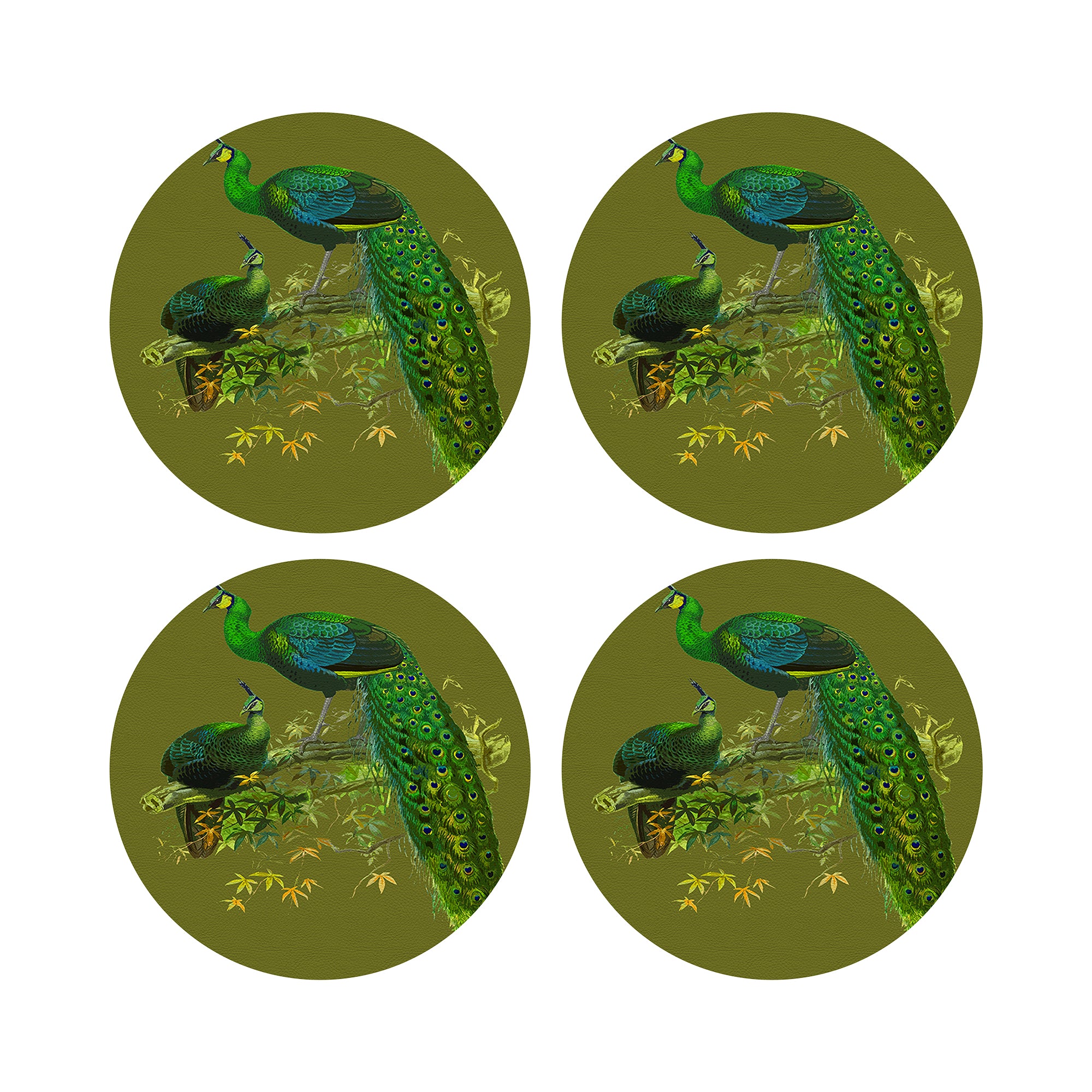 Family Pheasants Olive 16" Round Pebble Placemats, Set of 4 - nicolettemayer.com
