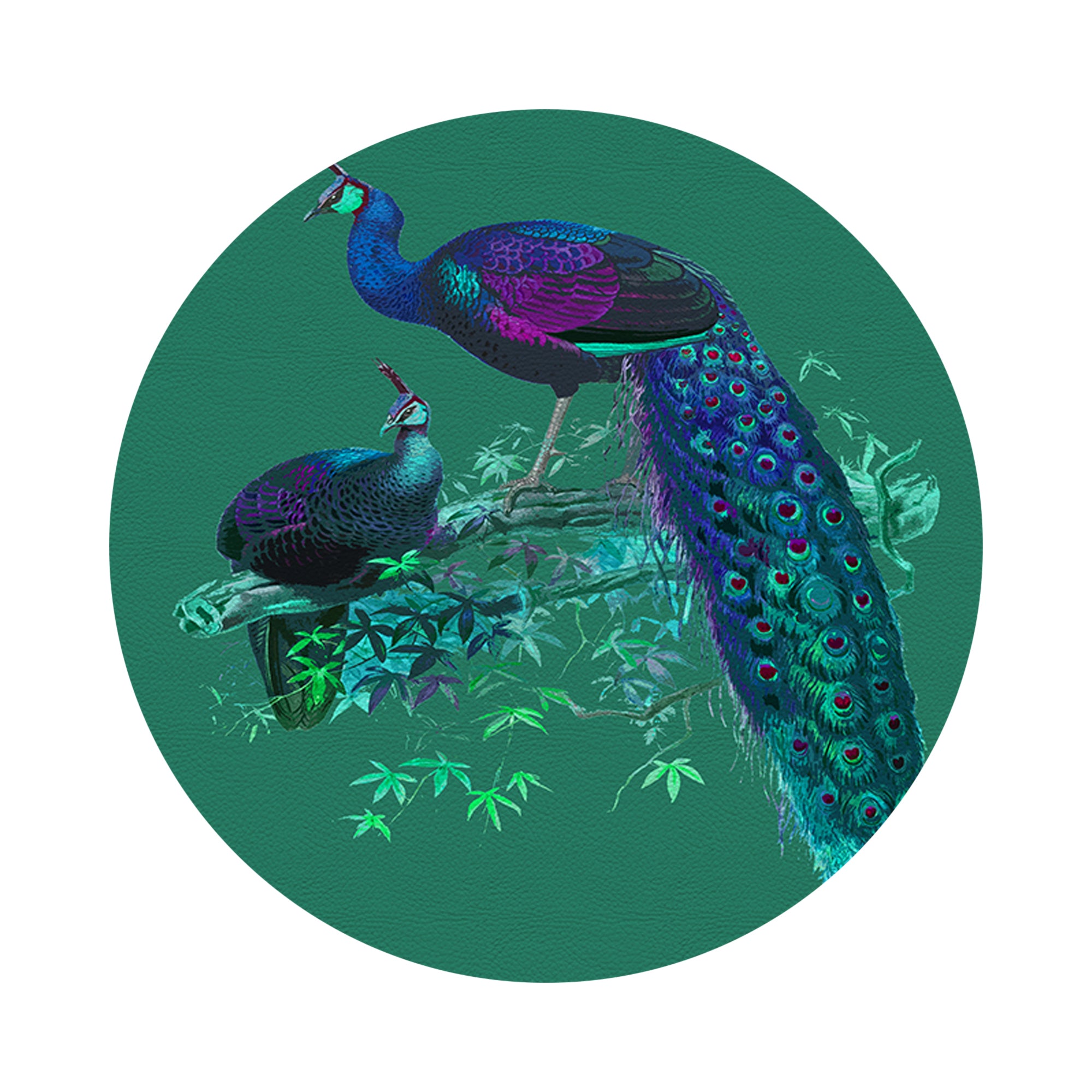 Family Pheasants Peacock 16" Round Pebble Placemats, Set of 4 - nicolettemayer.com