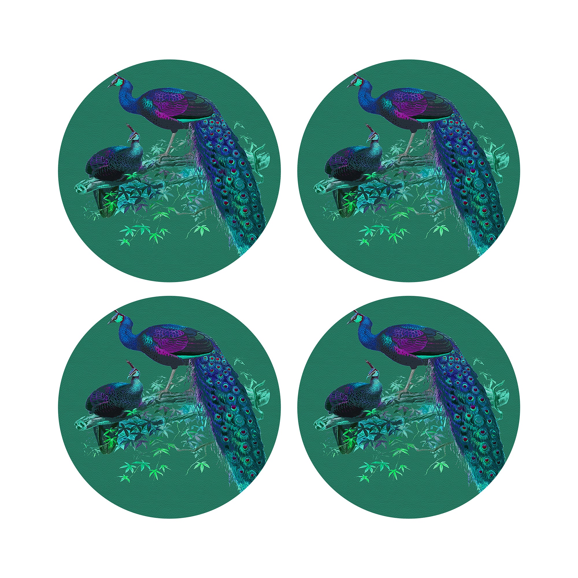 Family Pheasants Peacock 16" Round Pebble Placemats, Set of 4 - nicolettemayer.com