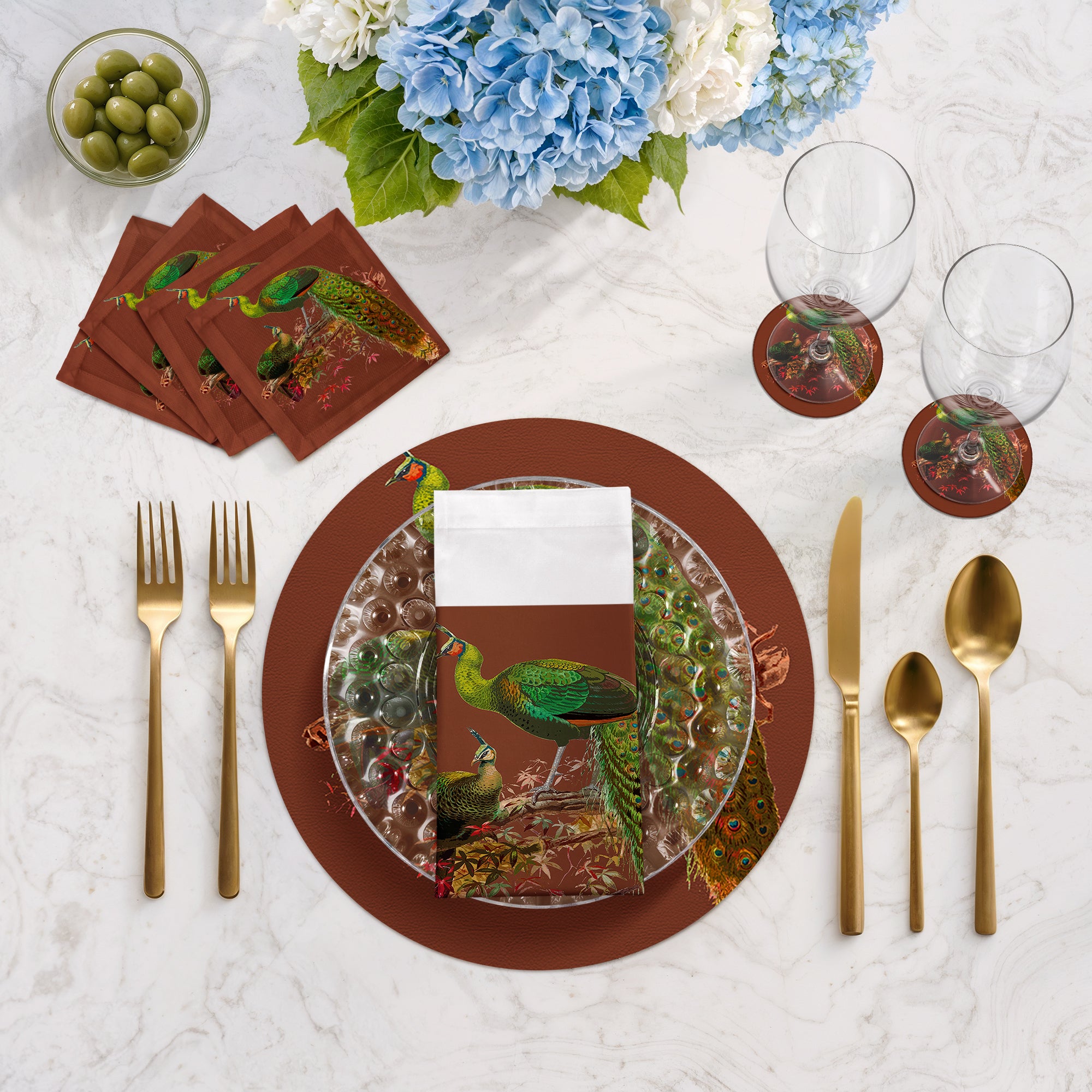 Family Pheasants Rust 16" Round Pebble Placemats, Set of 4 - nicolettemayer.com